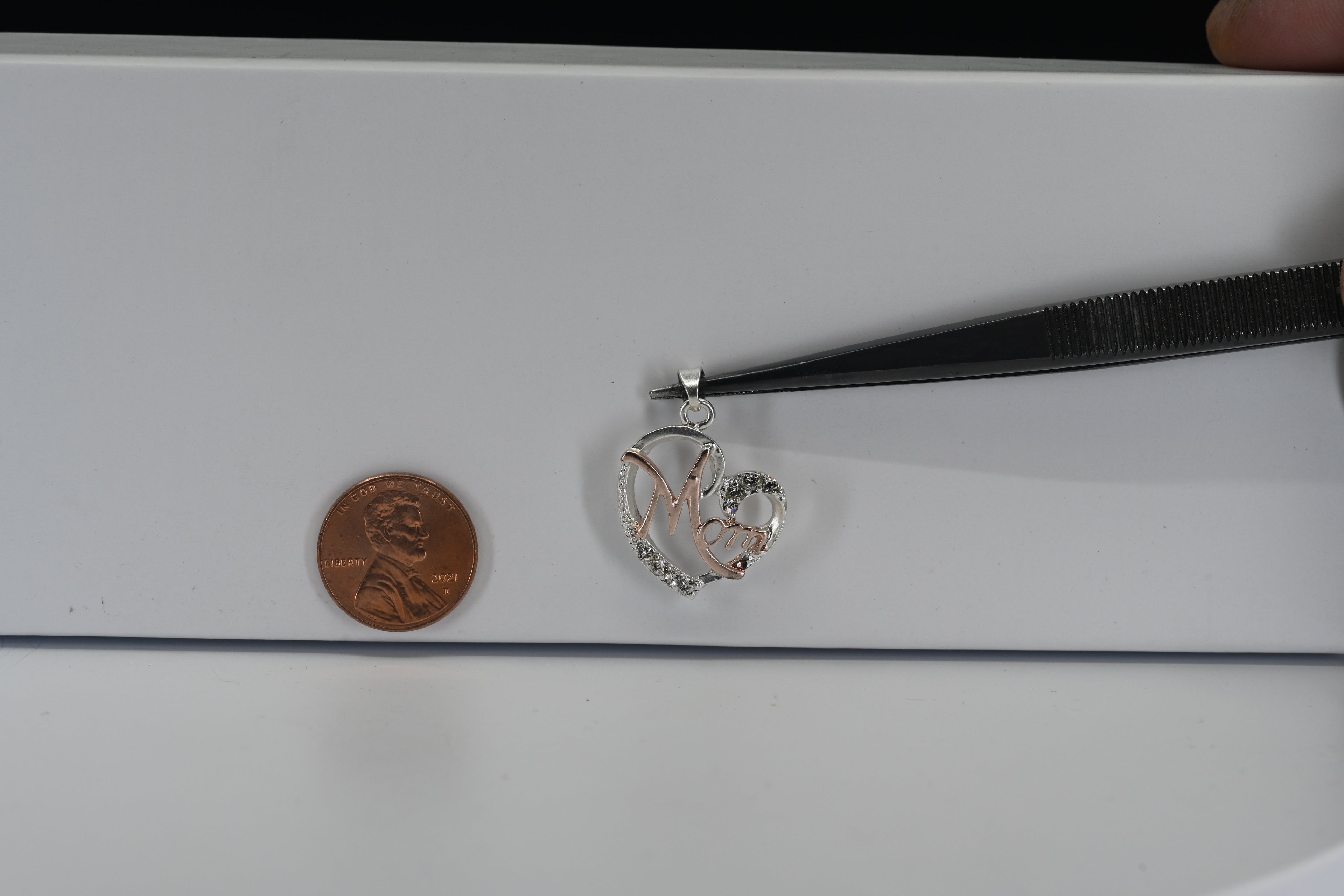 Sterling Silver Two-Tone Mom Heart With Round Colorless Stones Pendant