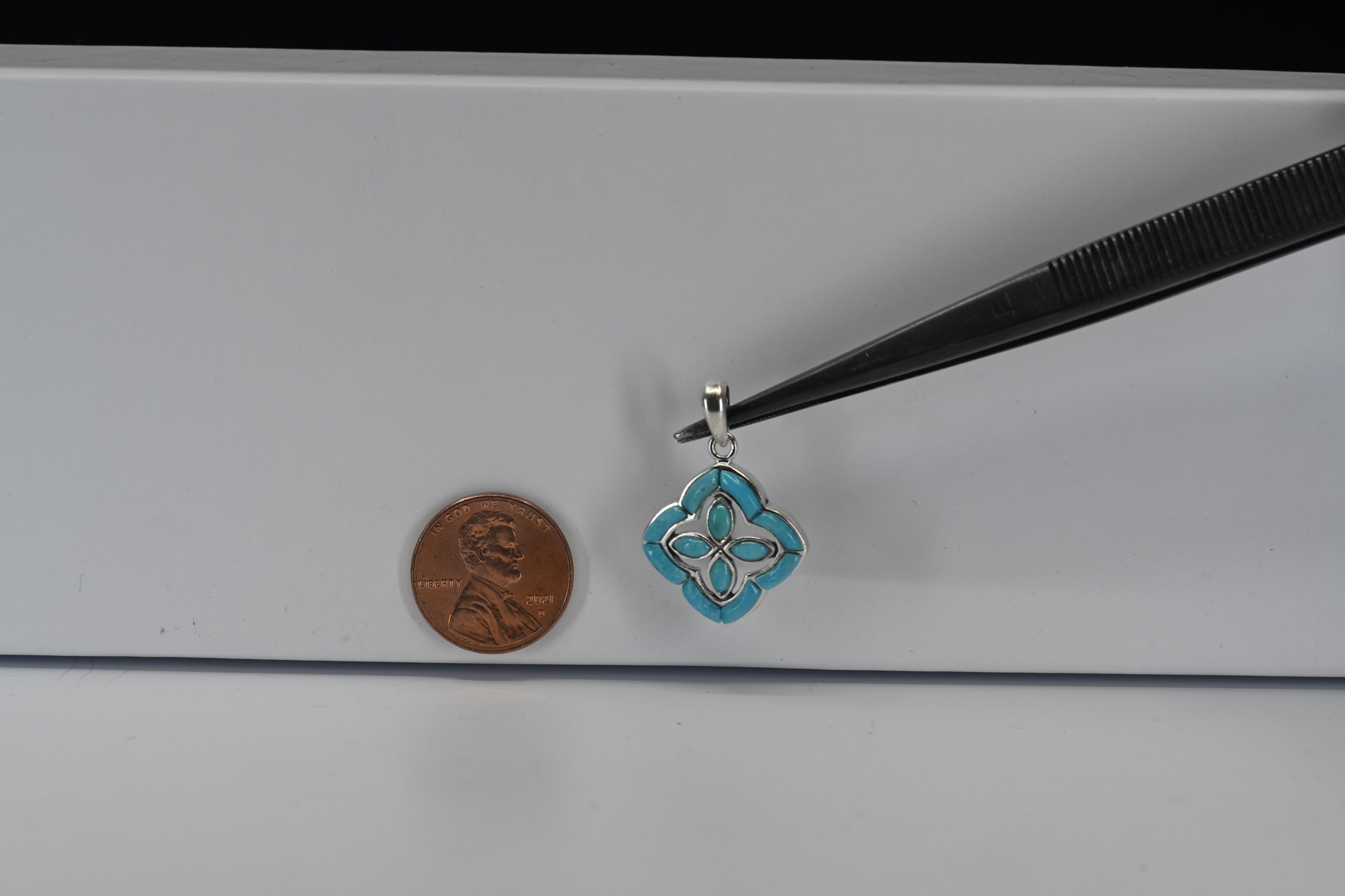 Sterling Silver Teal Stone  Square Pendant