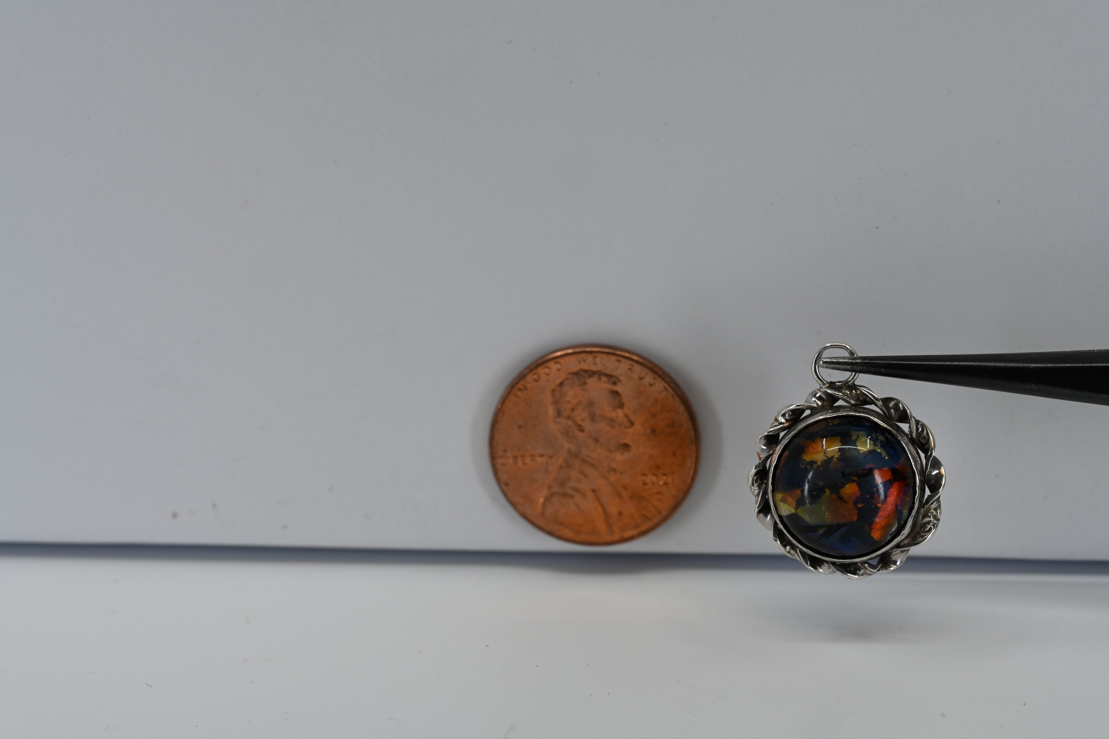 Sterling Silver Cabochon Cut  Colored Glass Charm