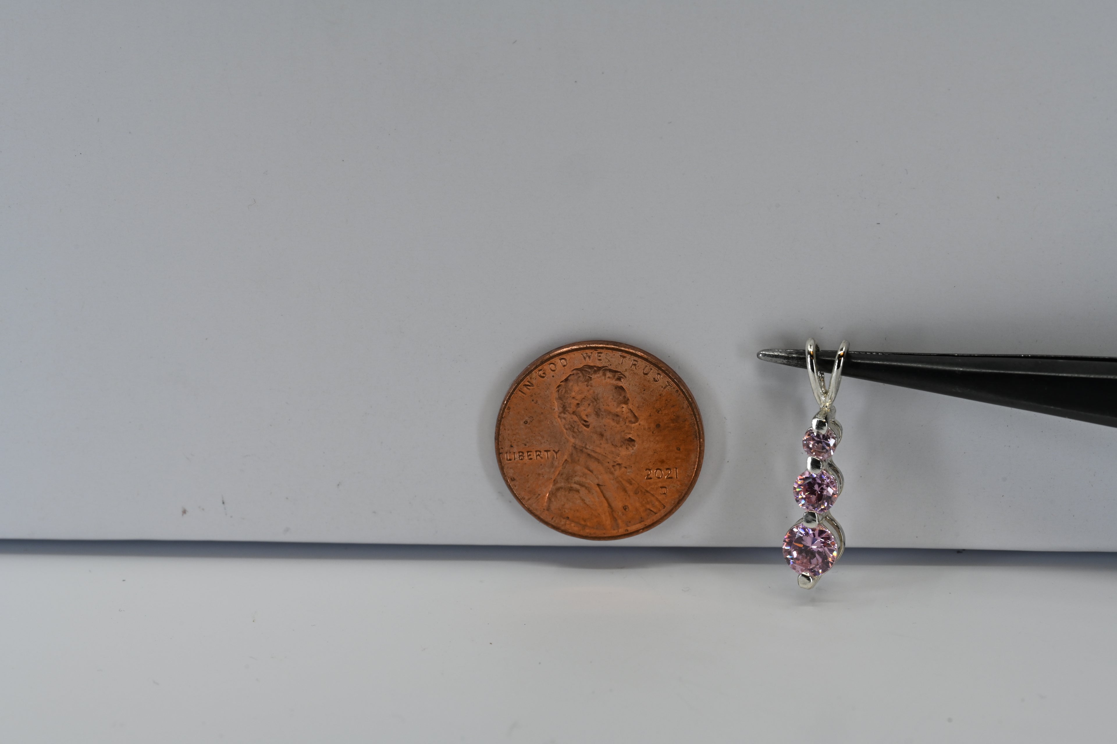 Sterling Silver Round Pink Stone Drop Pendant