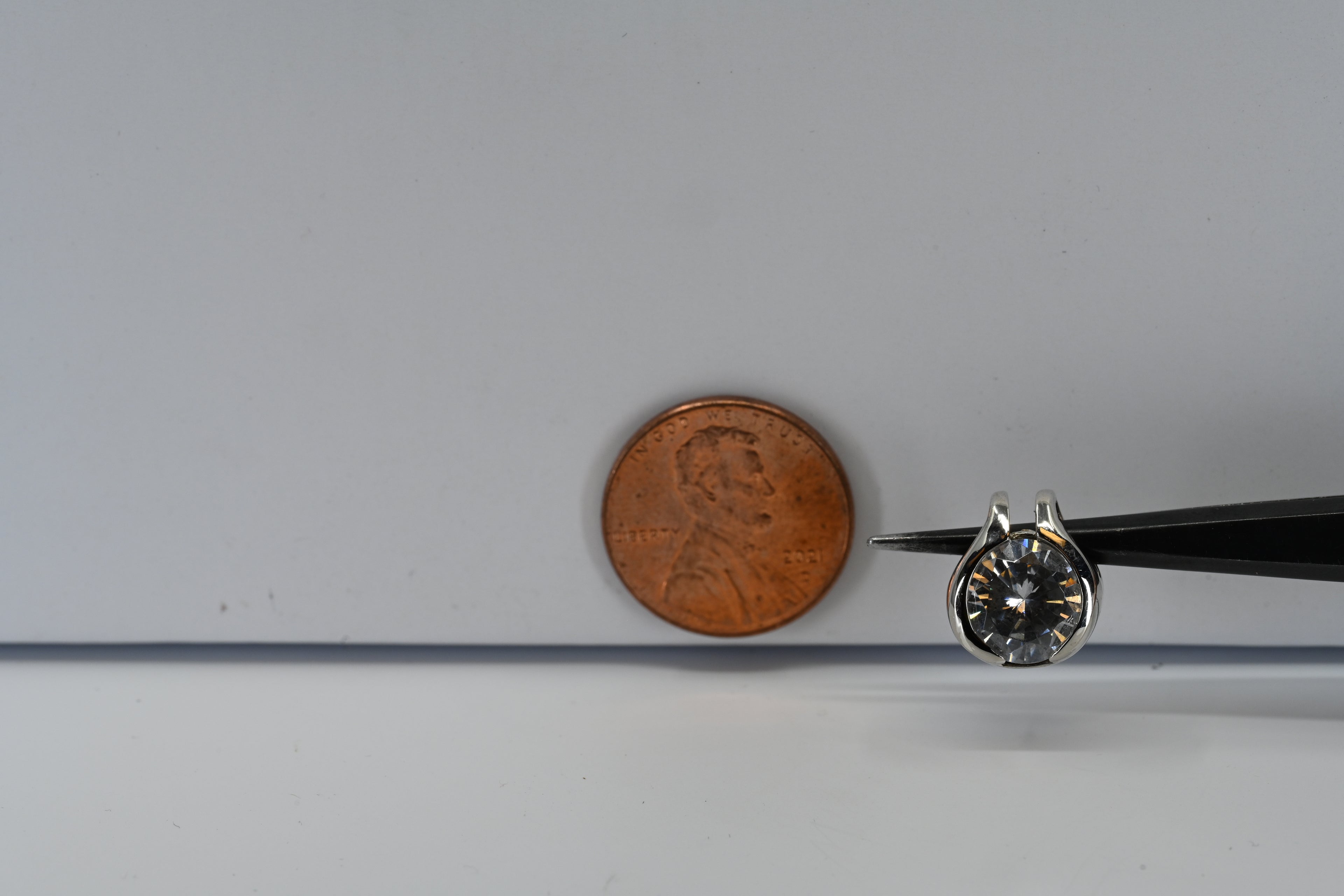 Sterling Silver Round Colorless Stone Pendant