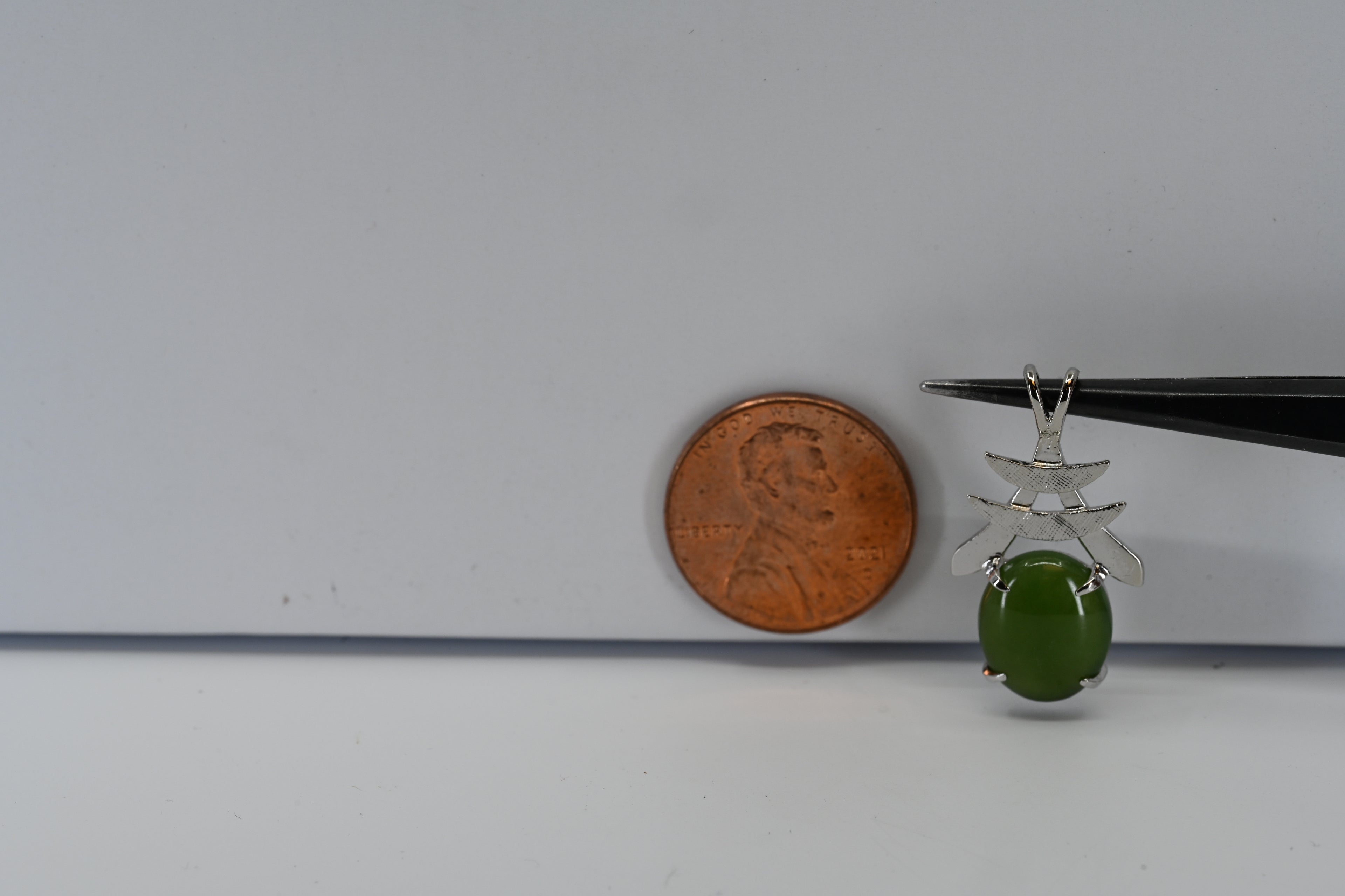 Sterling Silver Oval Green Stone Pendant