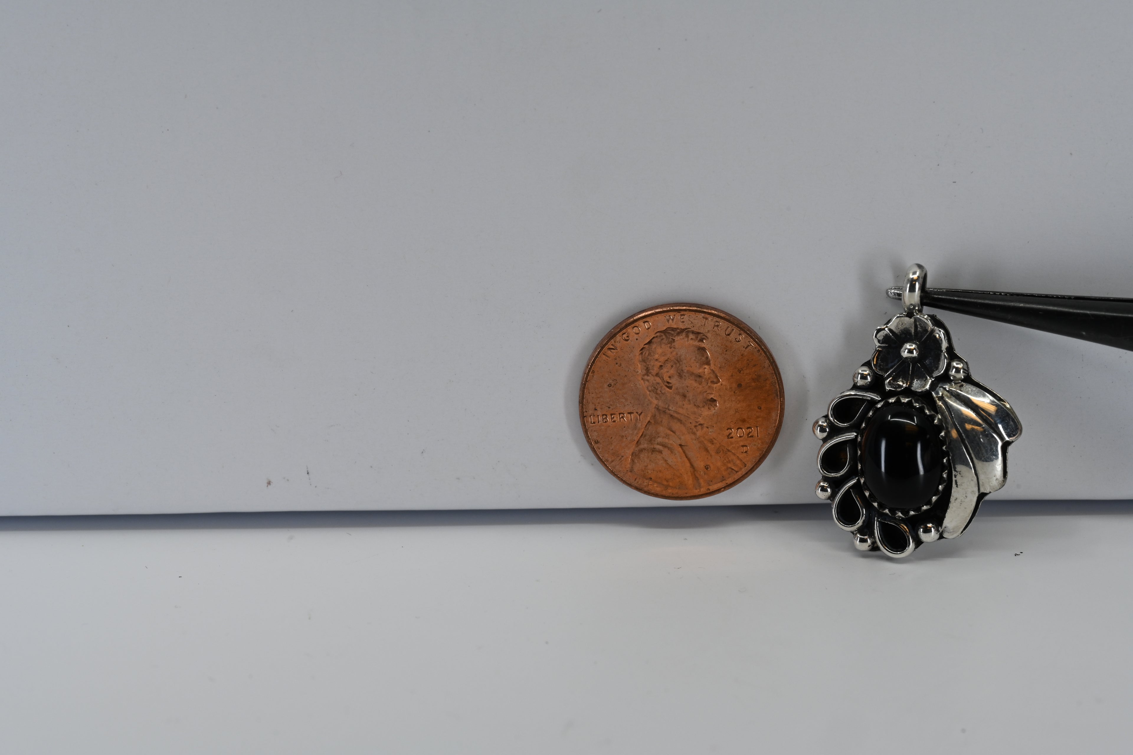Sterling Silver Cabochon Cut Oval  Black Pendant