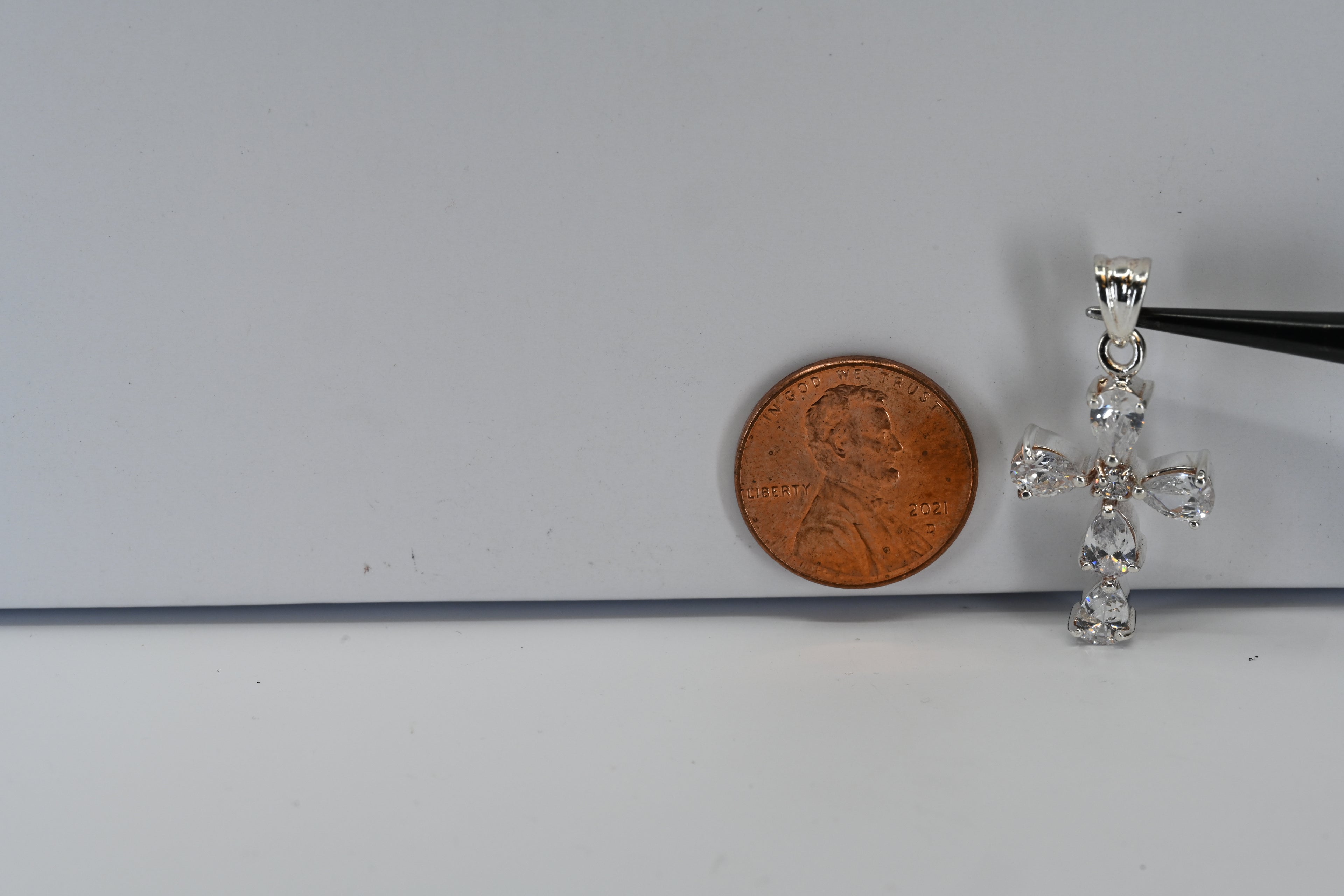 Sterling Silver Colorless Stone Cross Pendant