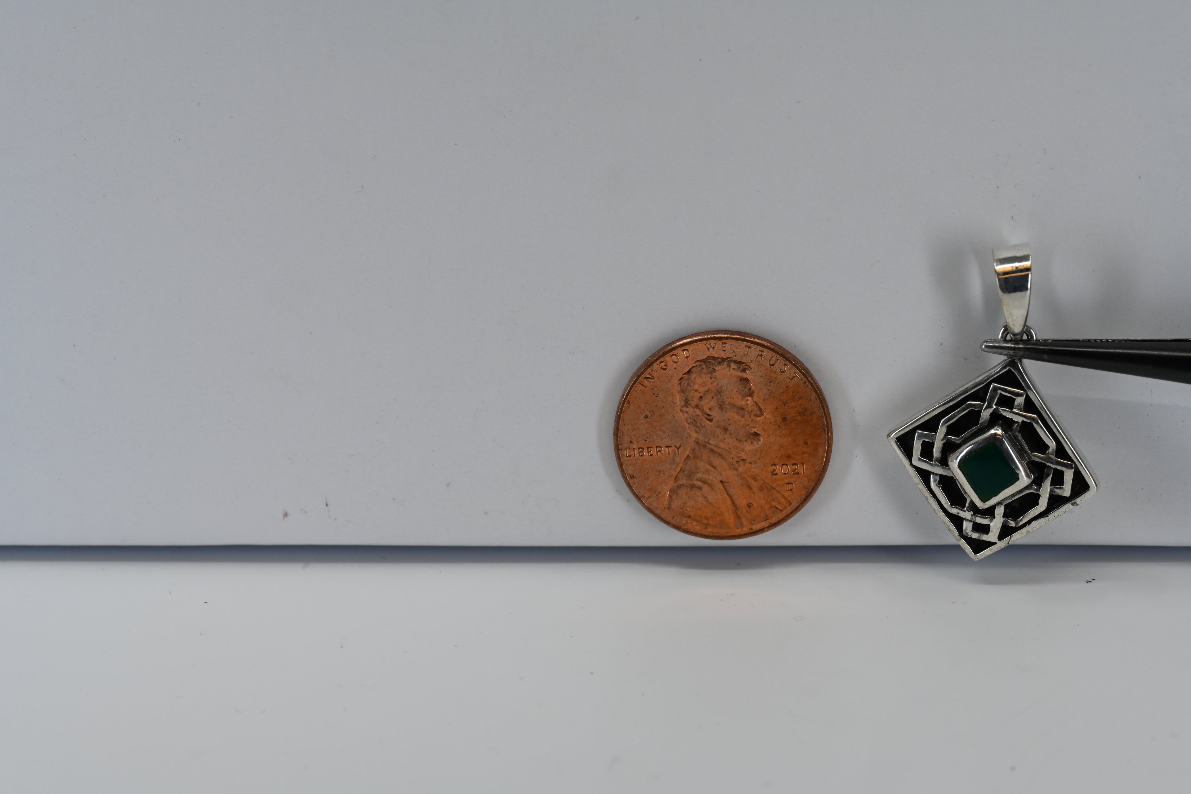 Sterling Silver Square Cut Green Stone Pendant