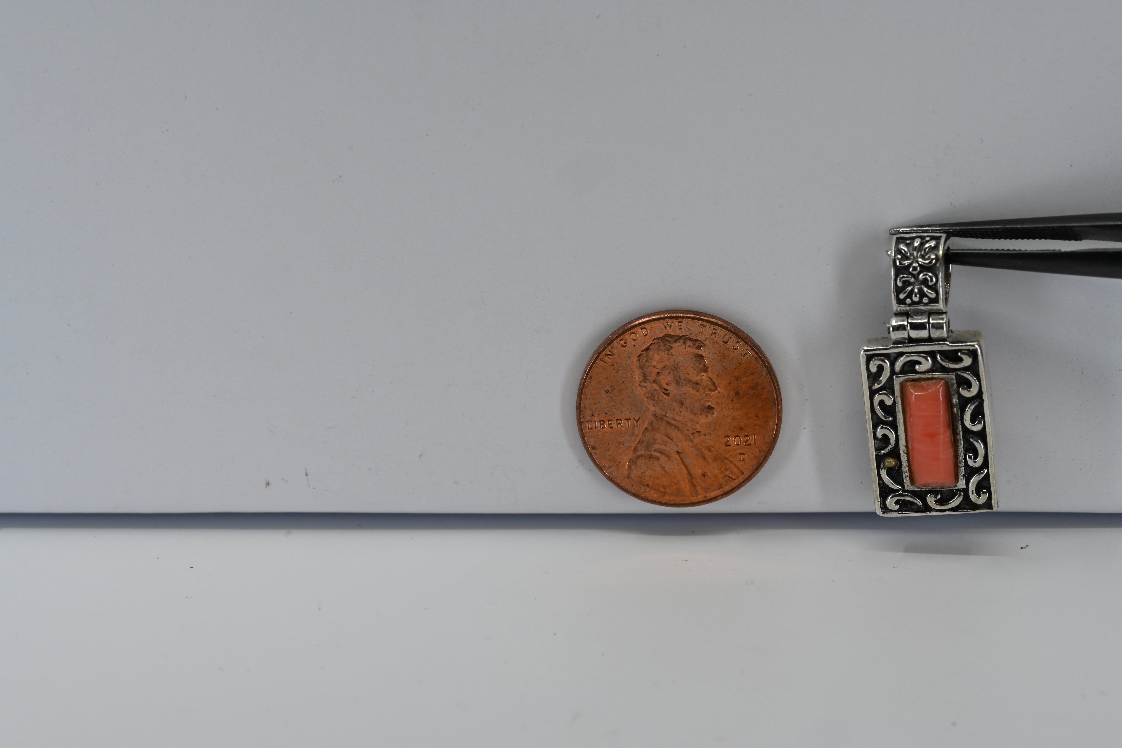 Sterling Silver Rectangle Pink Stone Pendant