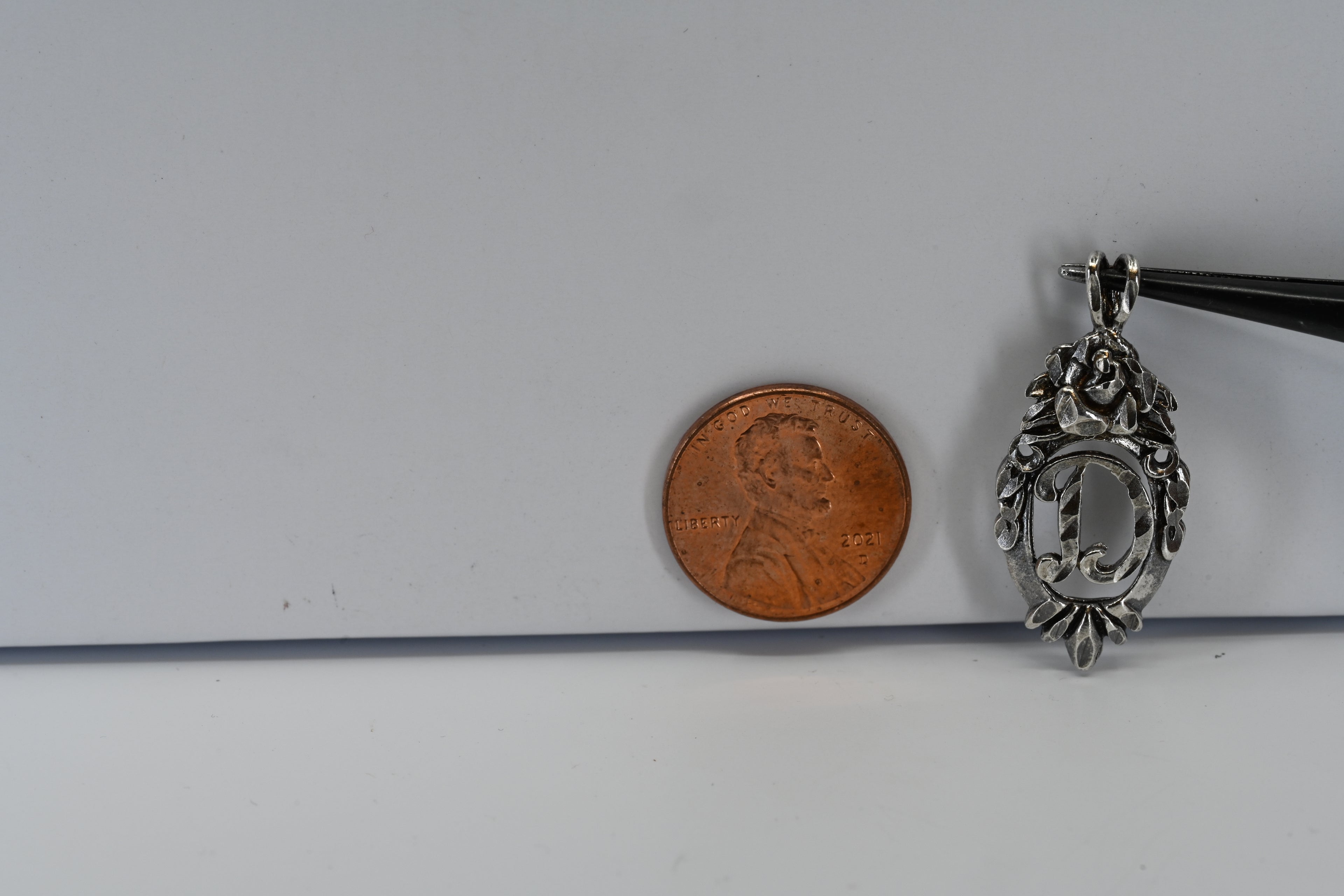 Sterling Silver Floral Initial Letter 'D' Pendant