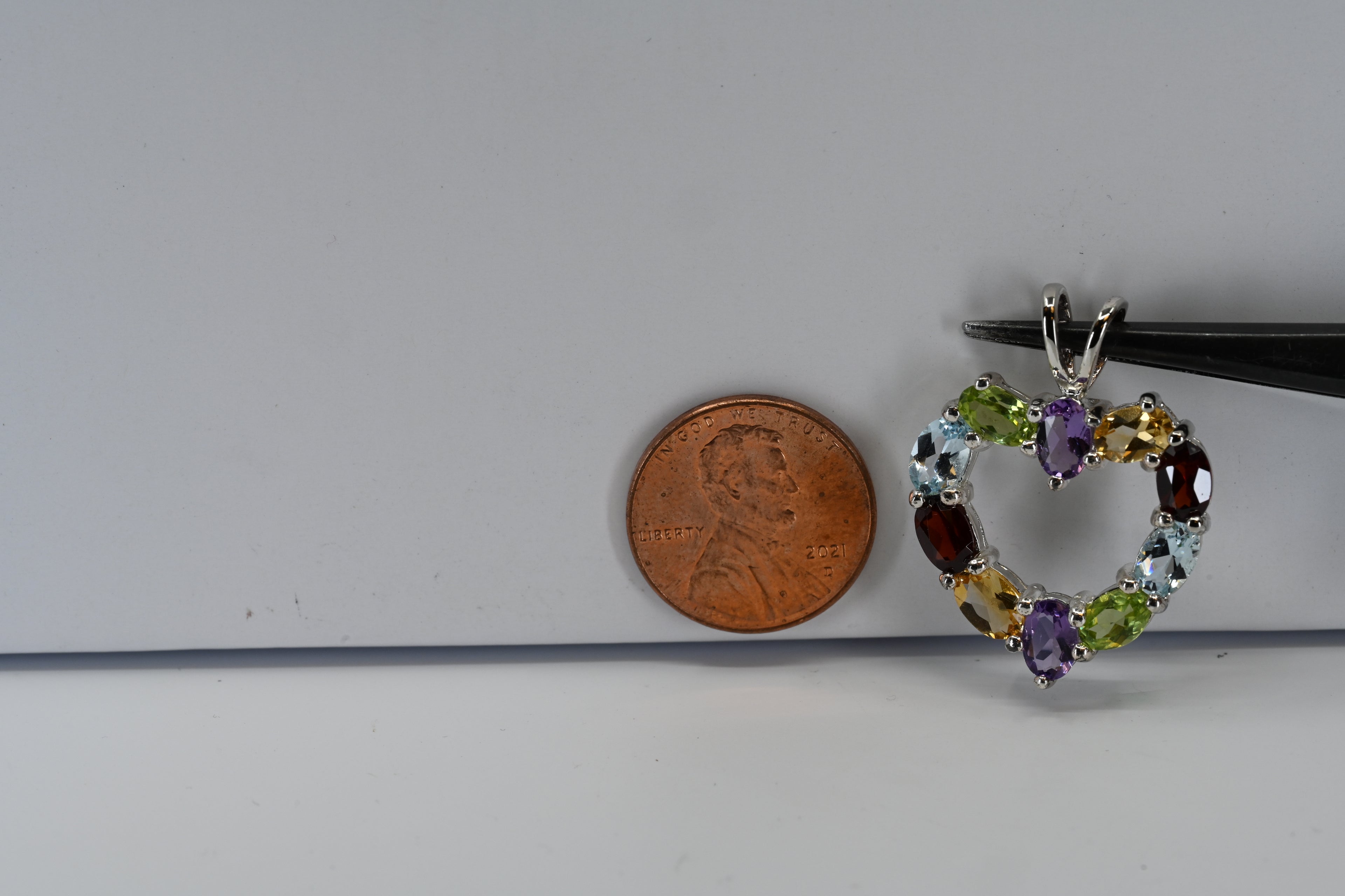 Sterling Silver Oval Multi-Gemstone Heart Pendant