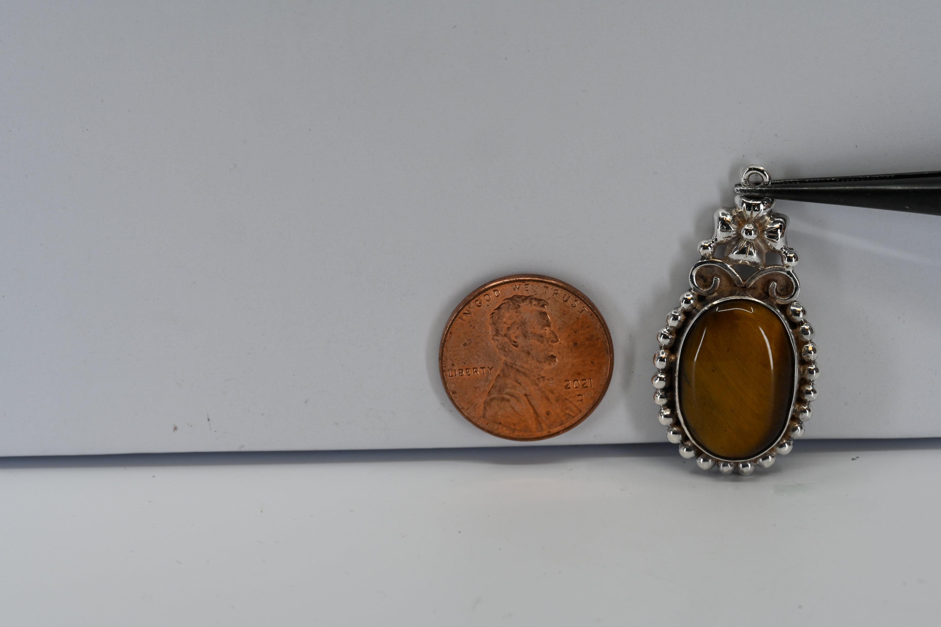 Sterling Silver  Oval Tigers Eye Pendant