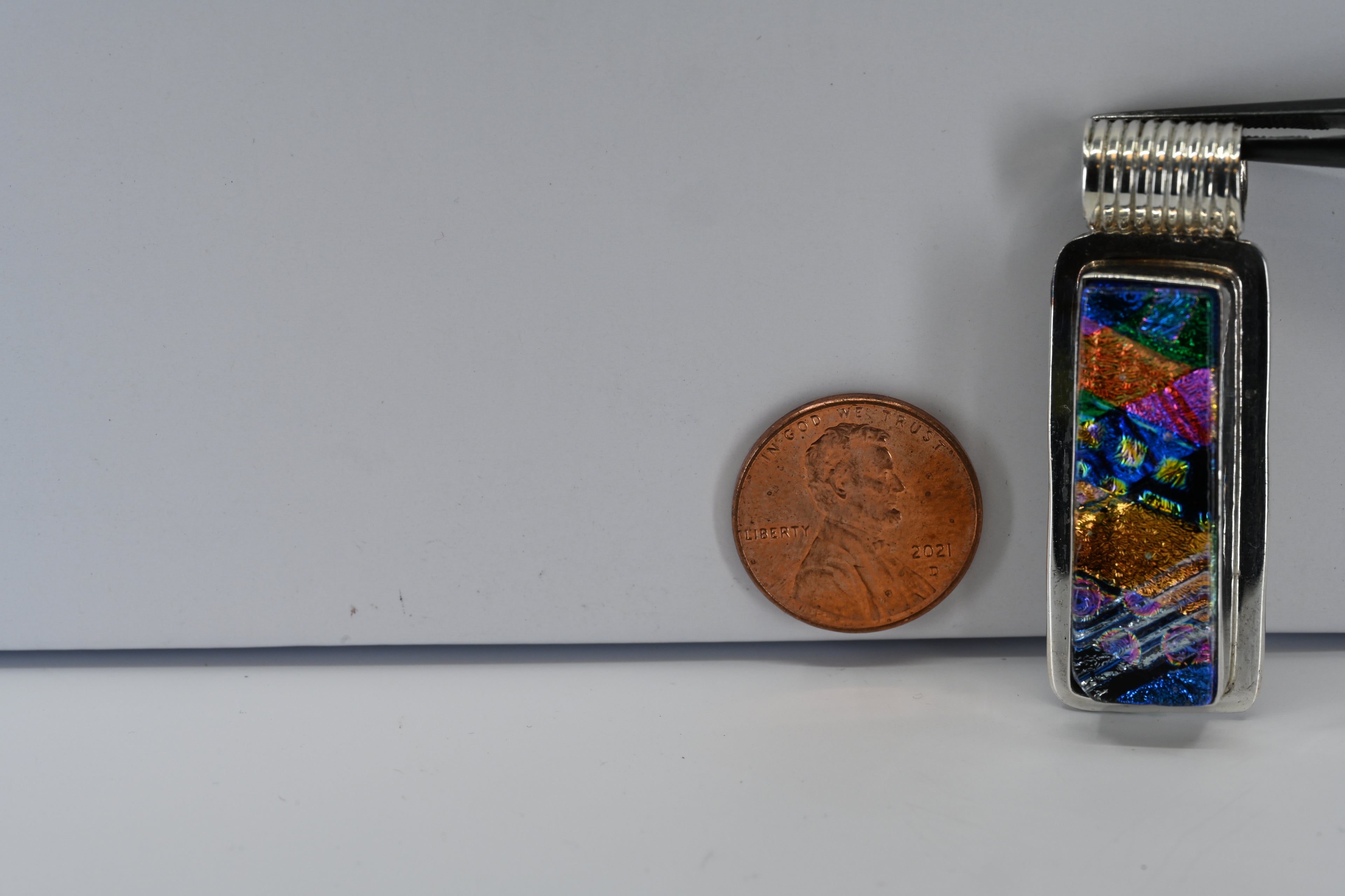 Sterling Silver Rectangle Multi Colored Glass Pendant