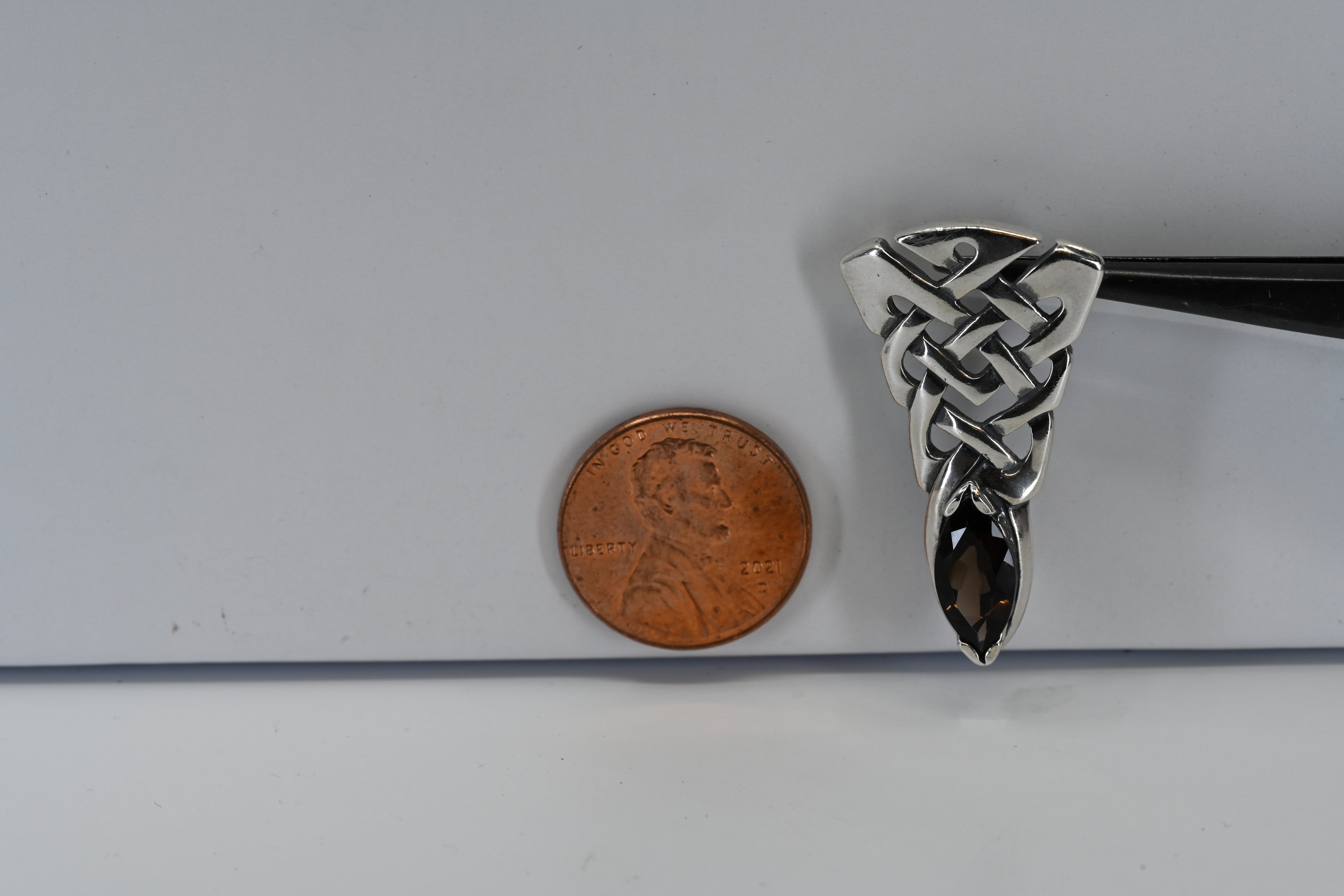 Sterling Silver Keltic Knot Brown Marquise Stone Pendant