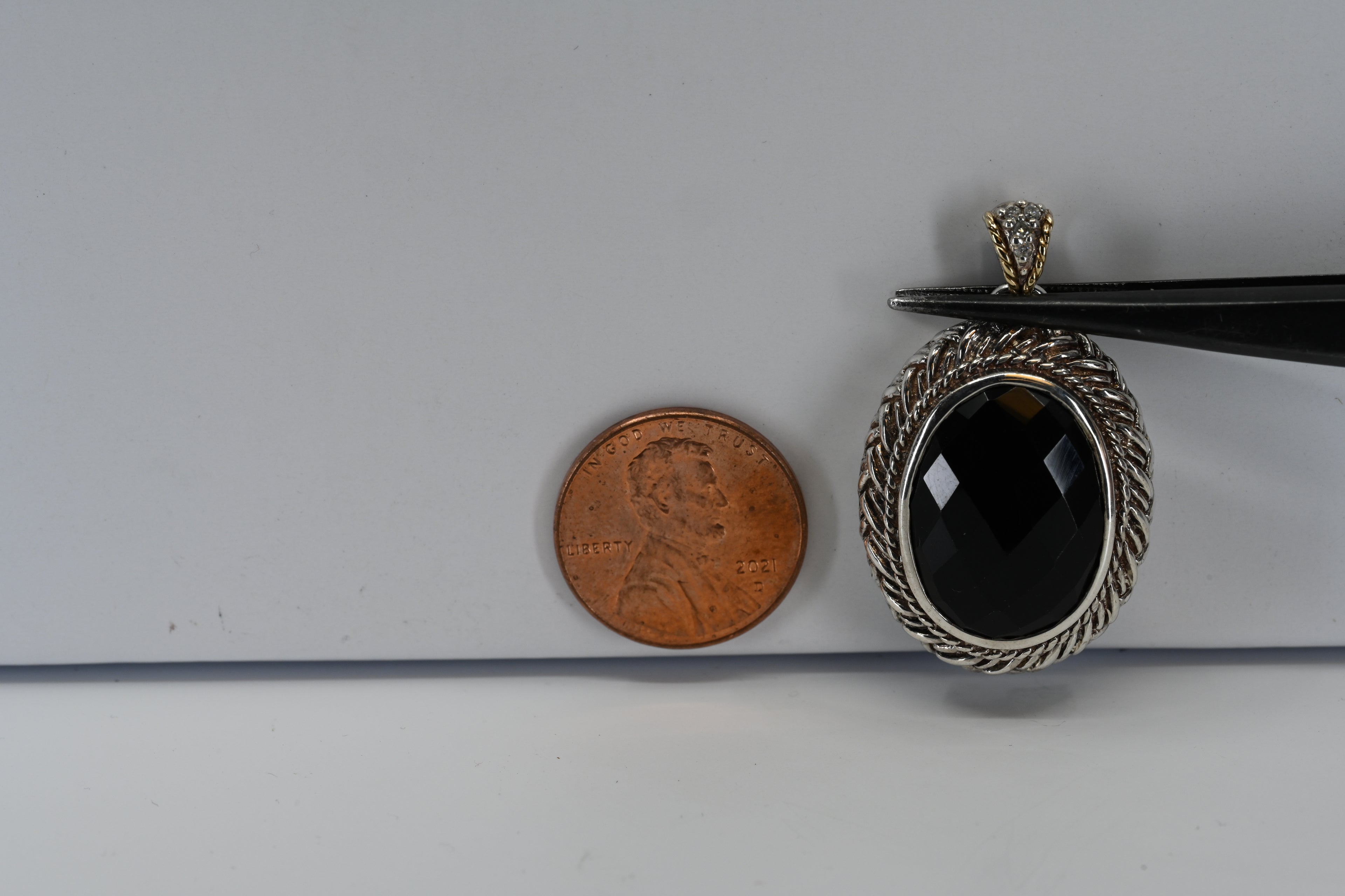 Sterling Silver Oval Black Checkered Stone Pendant