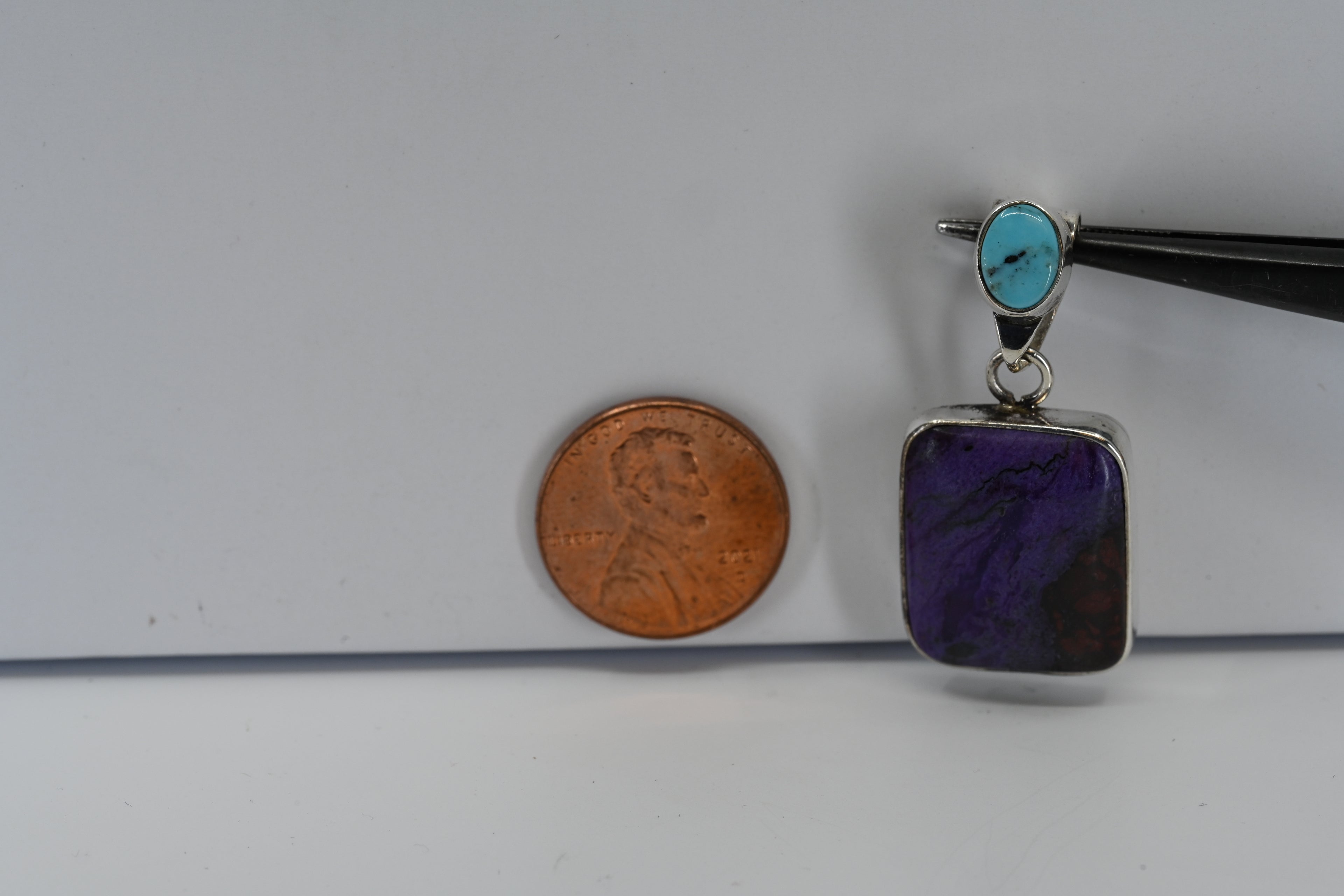 Sterling Silver Oval And Square Teal Purple Pendant