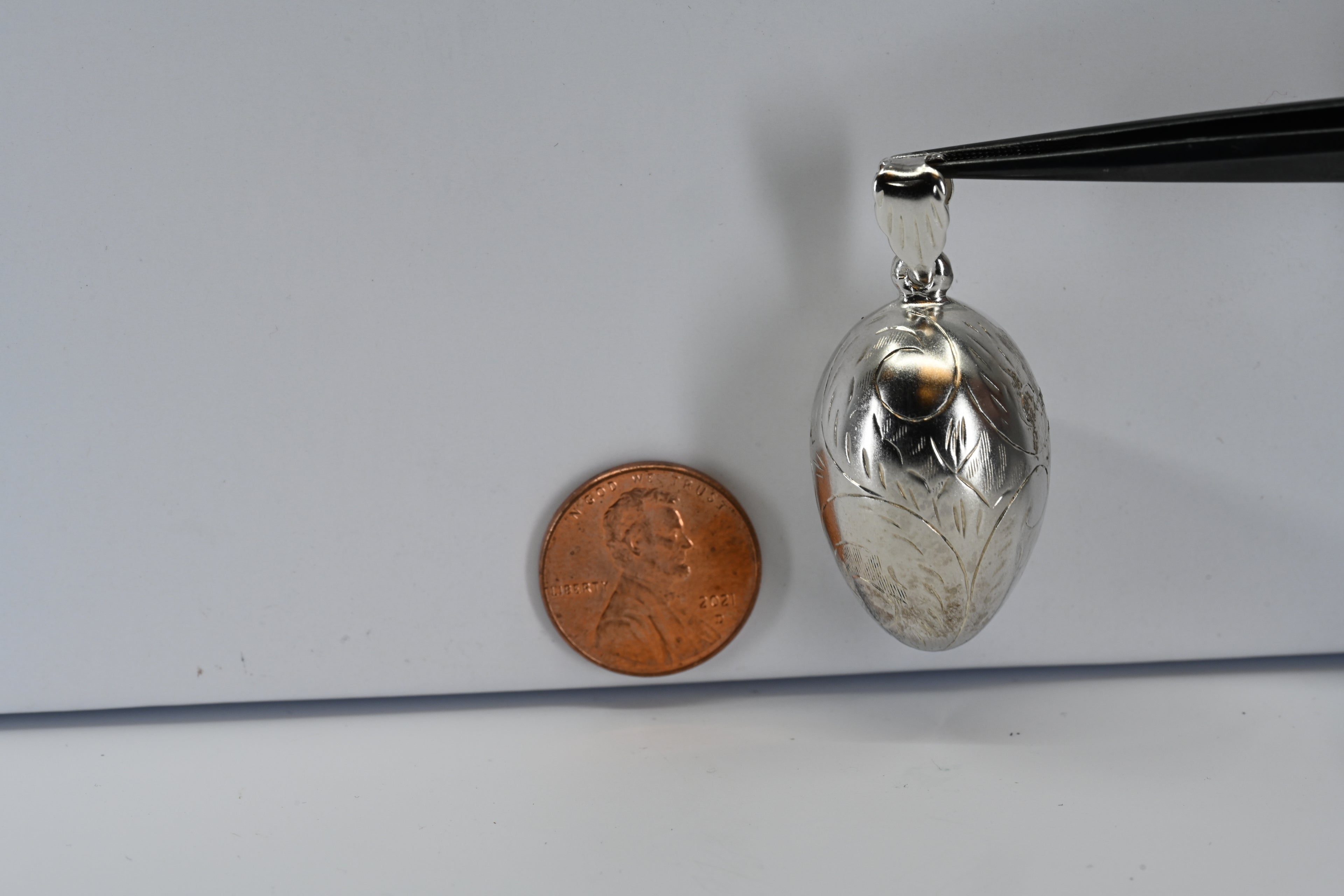 Sterling Silver Floral Engraved Egg Pendant