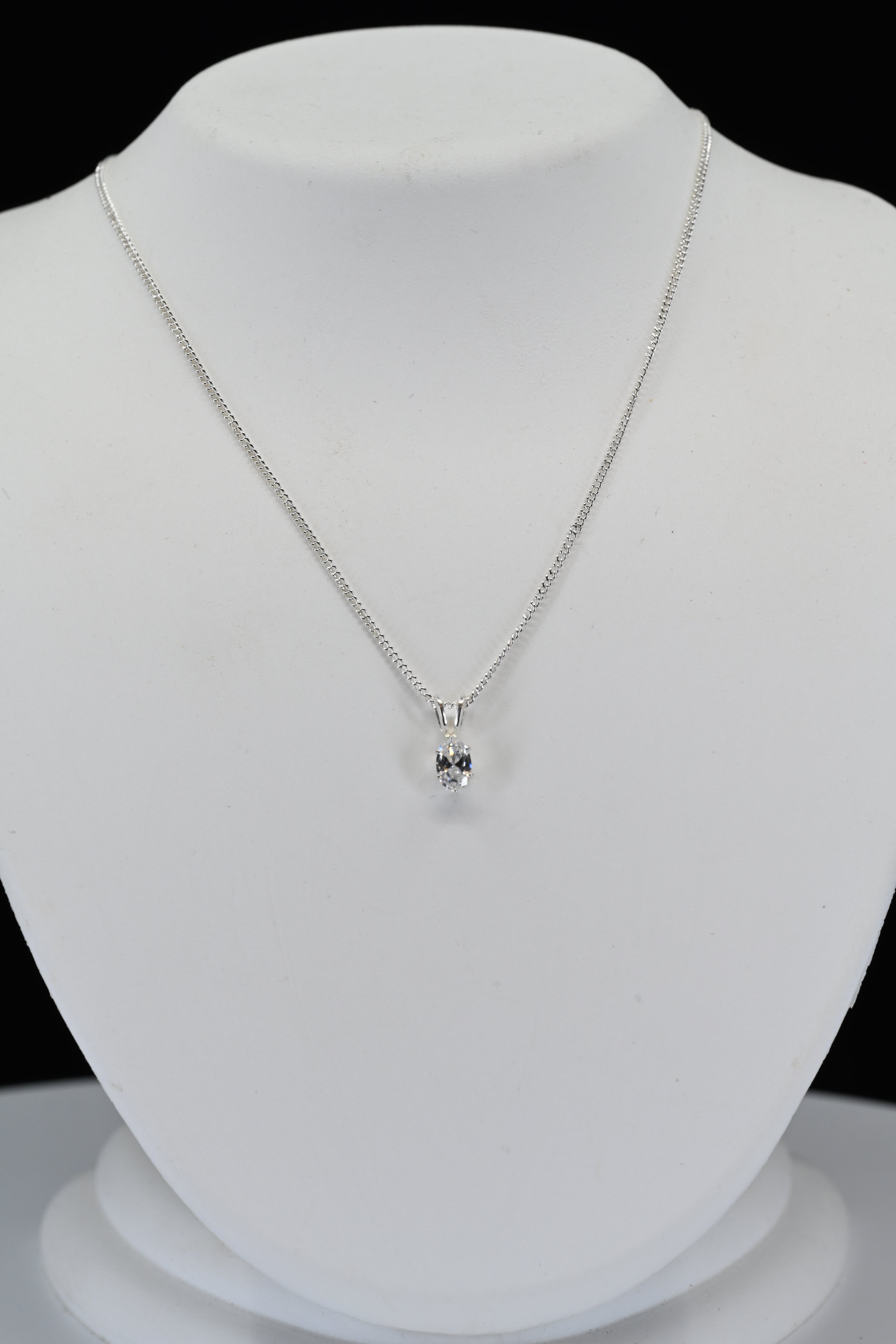 Sterling Silver Oval Colorless Stone Necklace