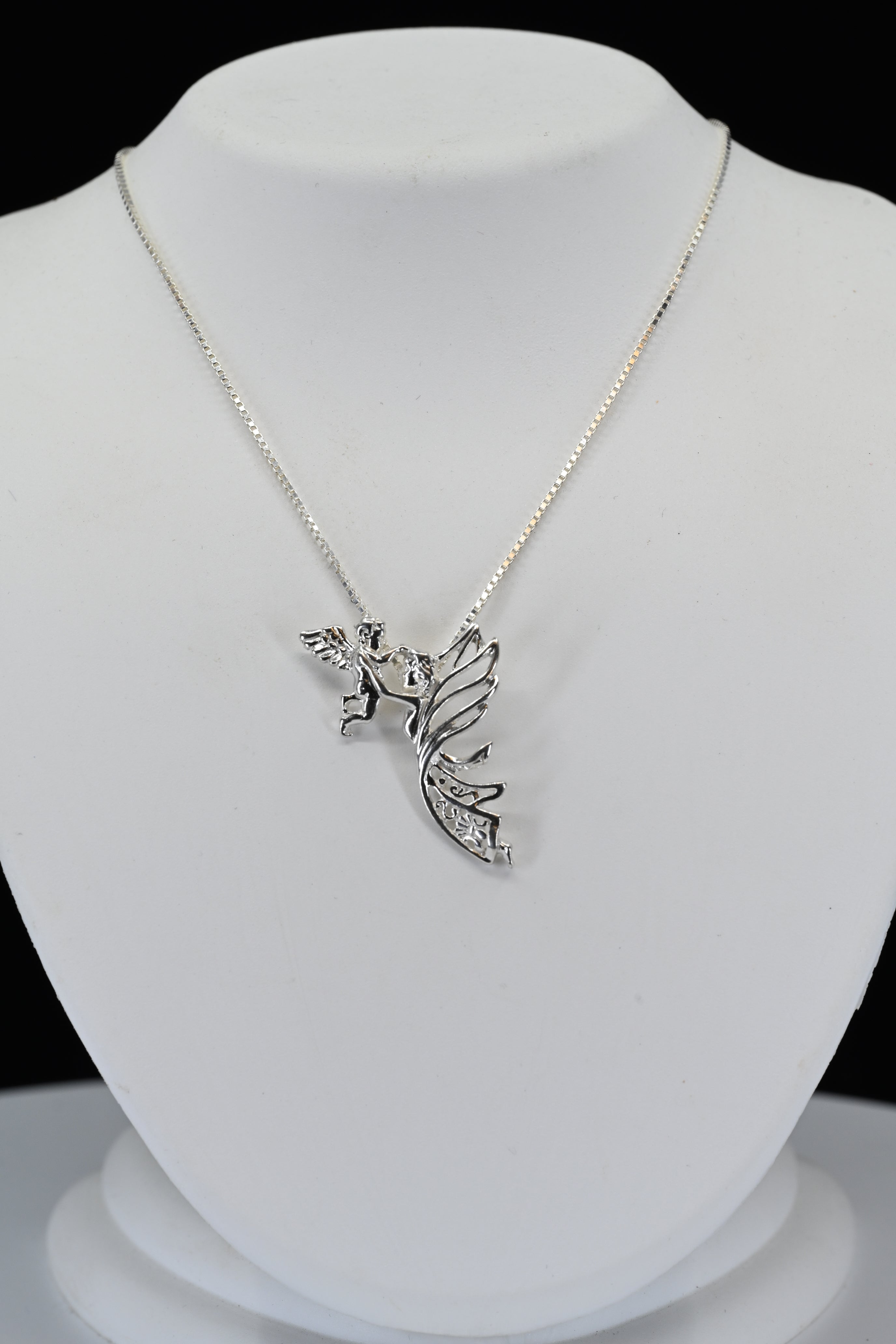 Sterling Silver Mother and Baby Angle Necklace