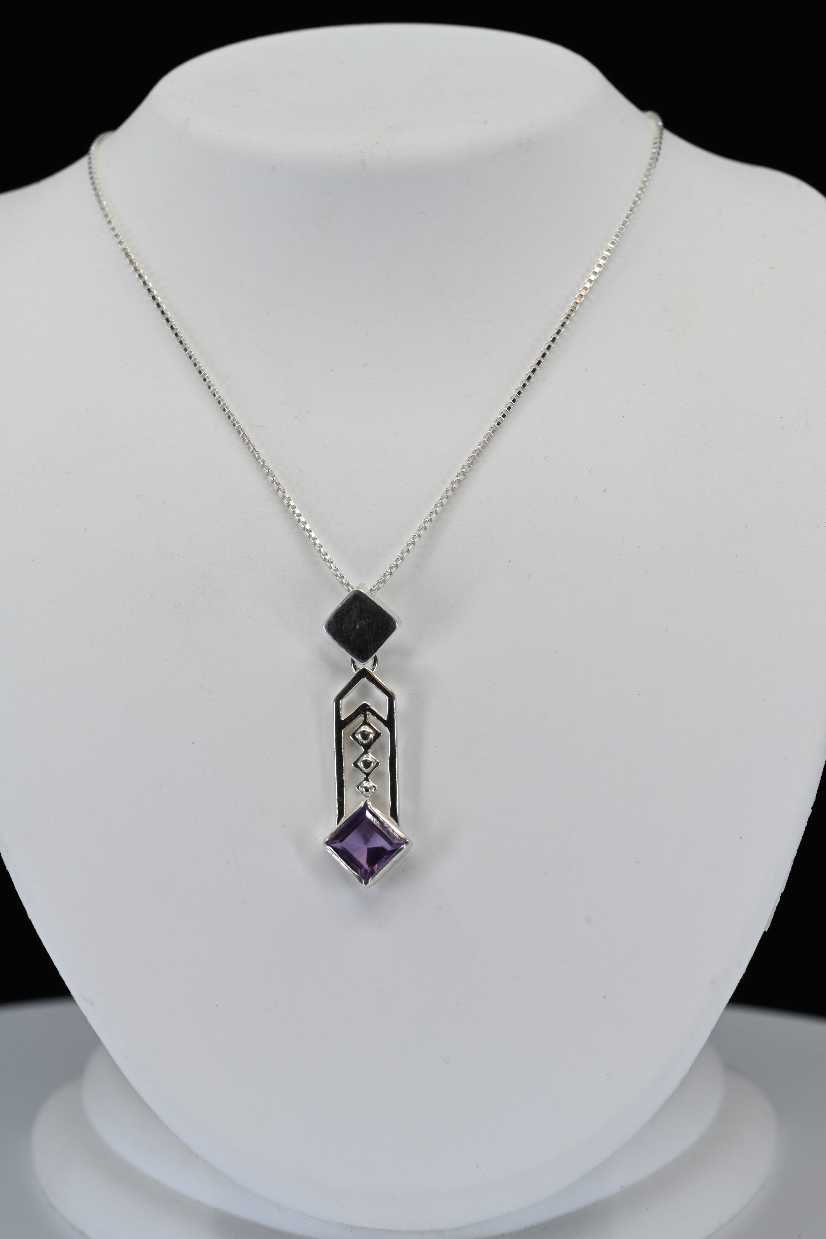 Sterling Silver Princess Cut  Purple Stone Necklace