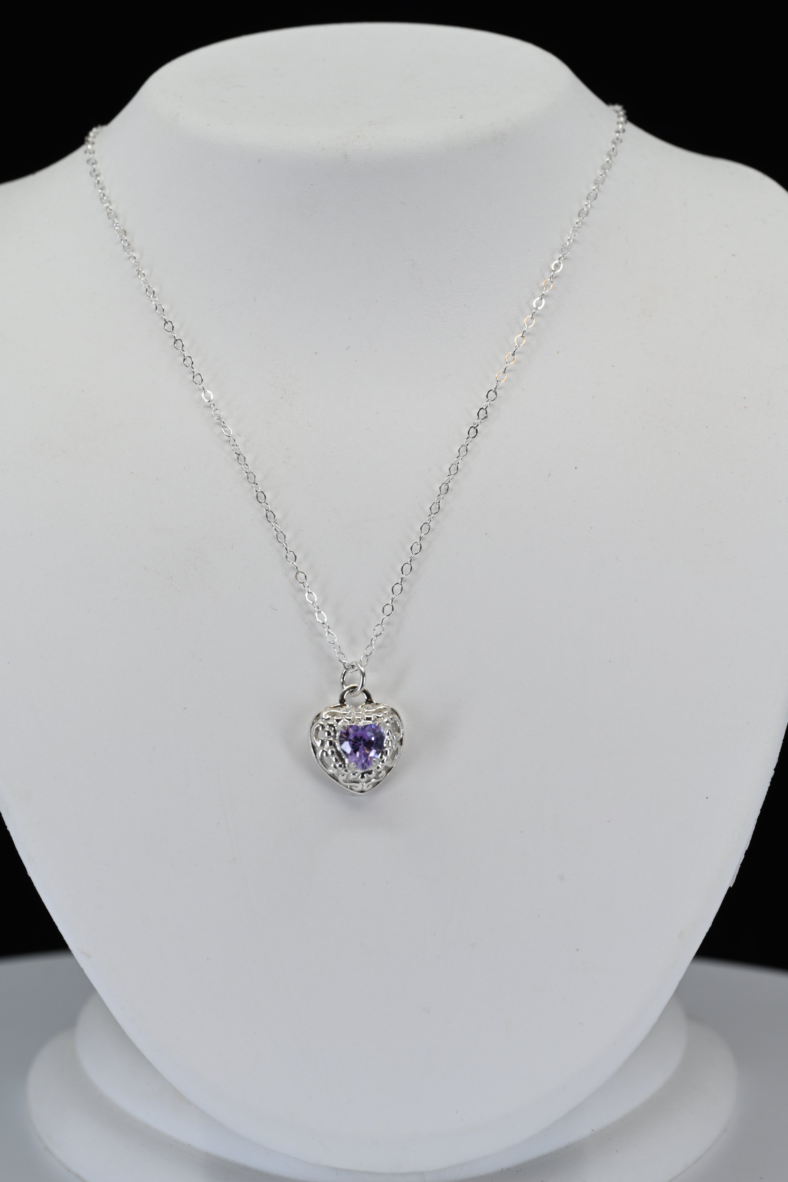 Sterling Silver Purple Stone  Heart Shape Necklace