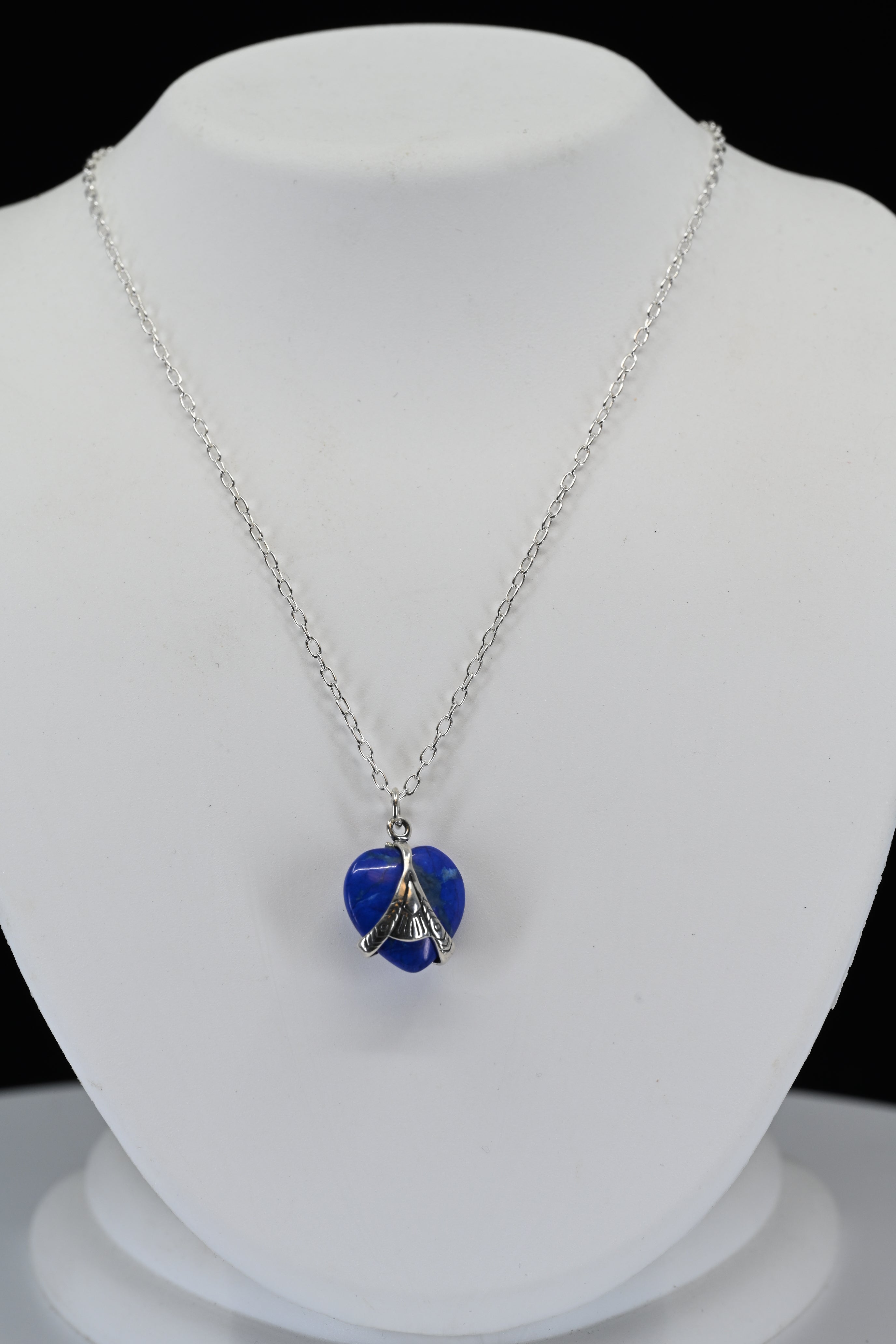 Sterling Silver Blue Heart Shape Stone Necklace