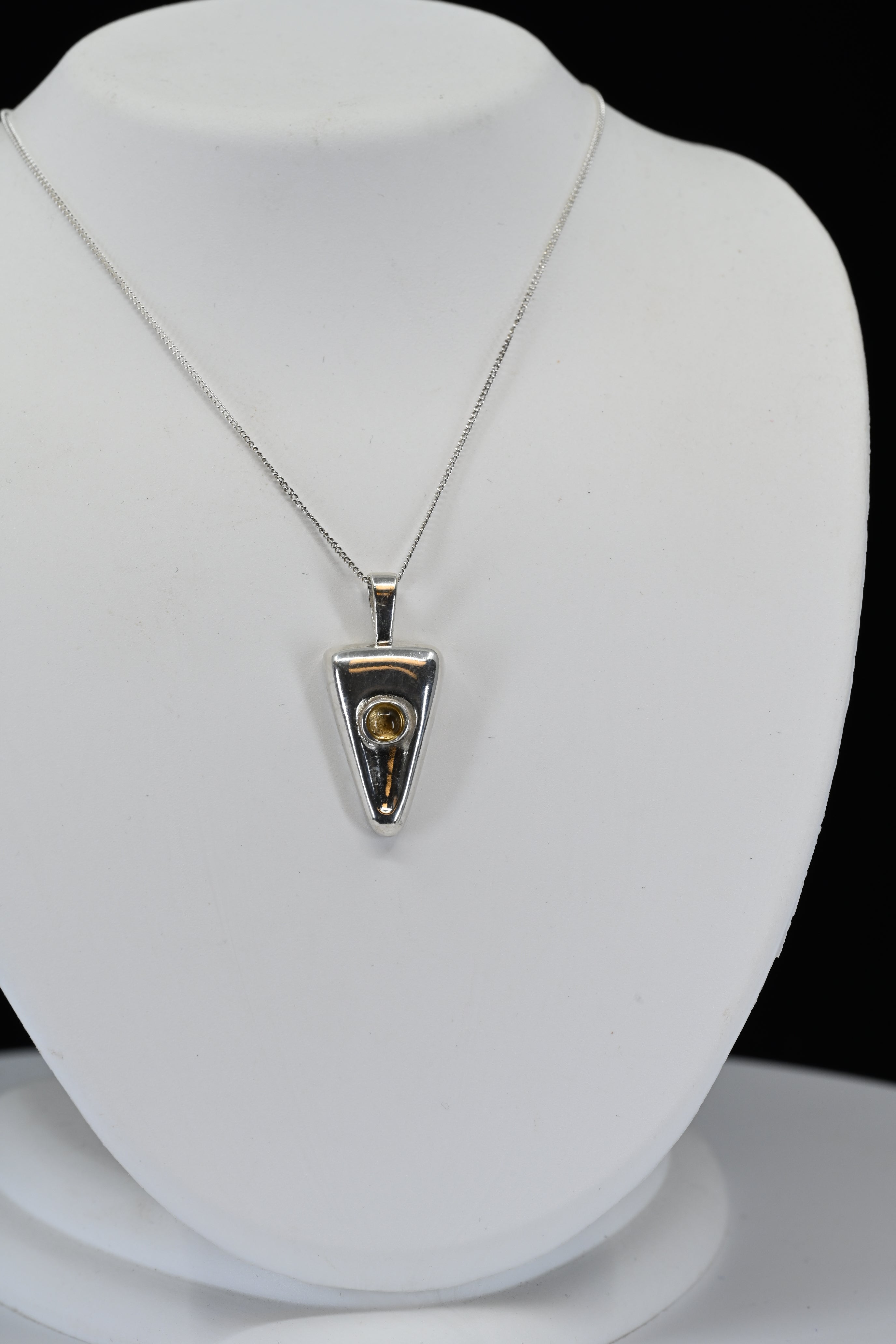 Sterling Silver  Round Yellow  Center Stone Triangle Shape Necklace