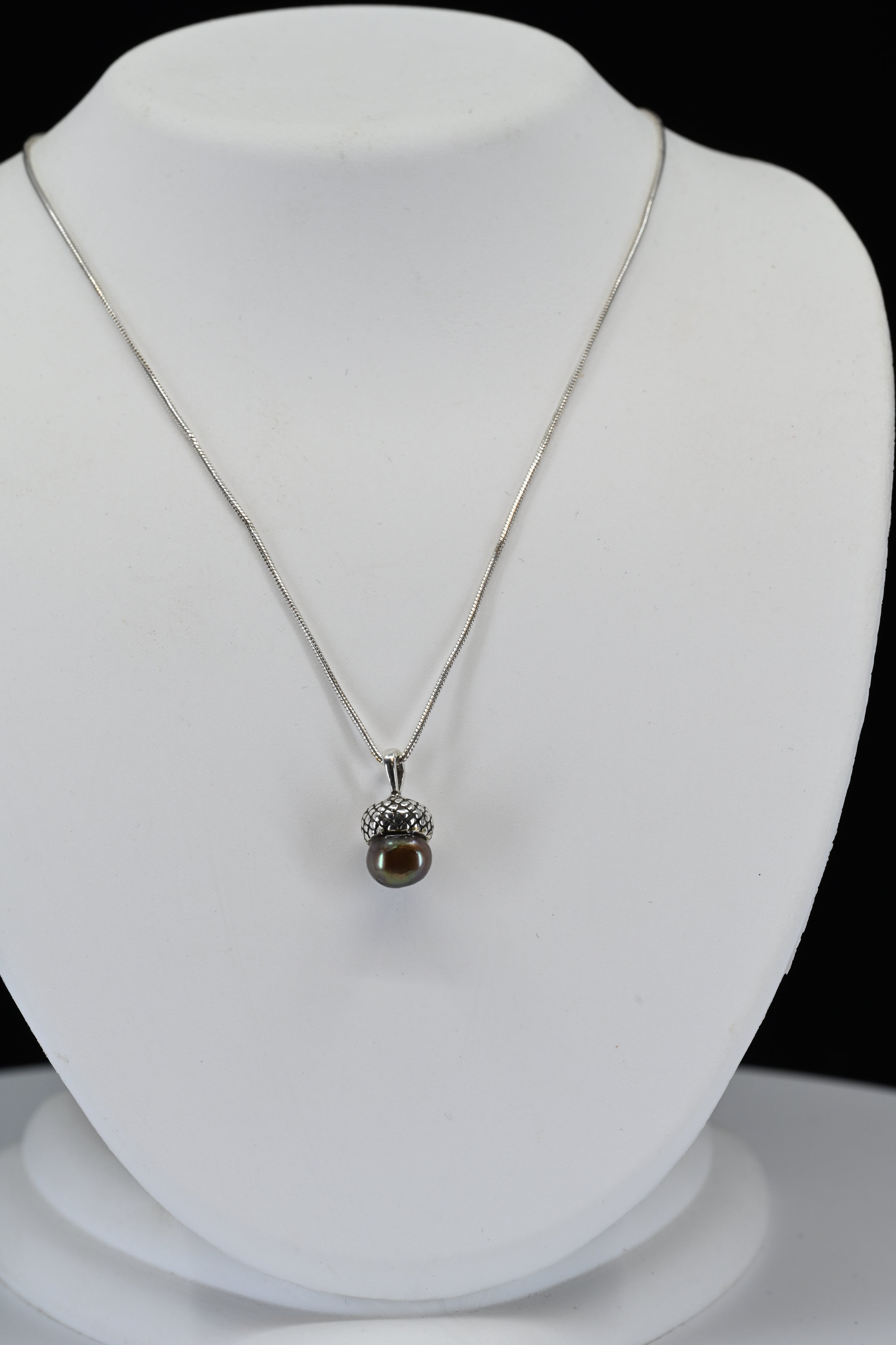 Sterling Silver Brown Bead Acorn Necklace