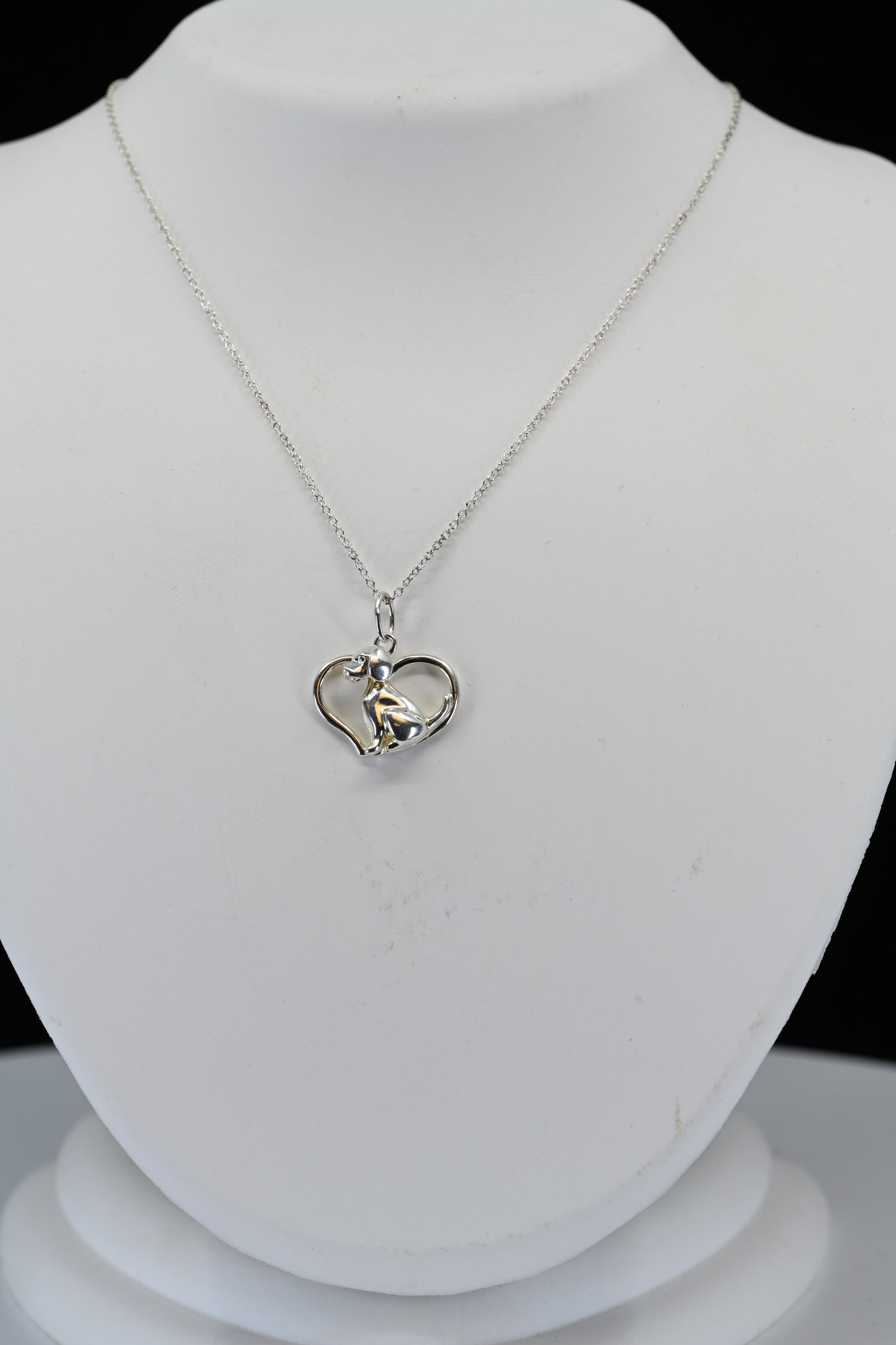 Sterling Silver Dog In Heart Necklace