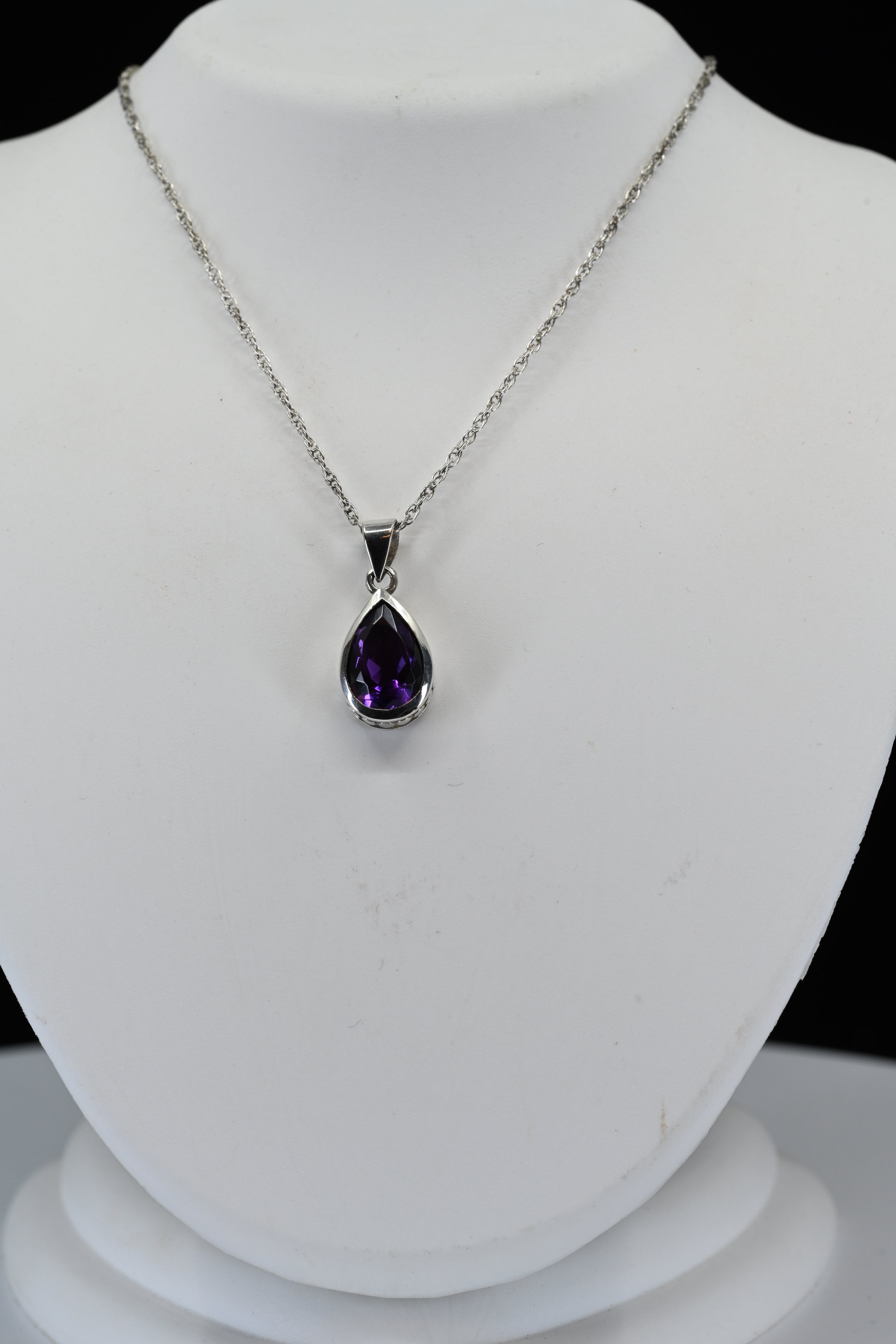 Sterling Silver Pear Shape Purple Stone Necklace