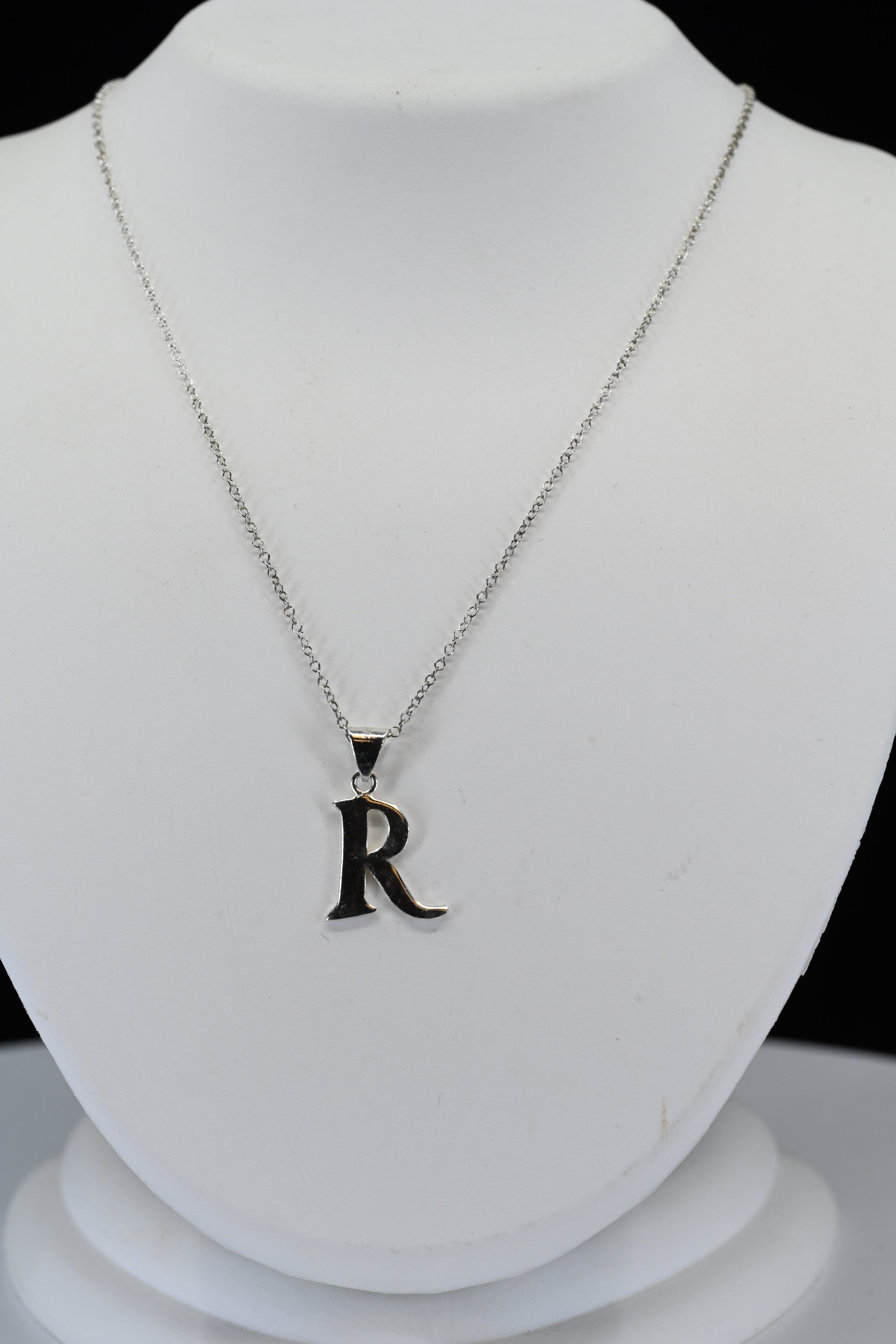 Sterling Silver R Pendant Necklace