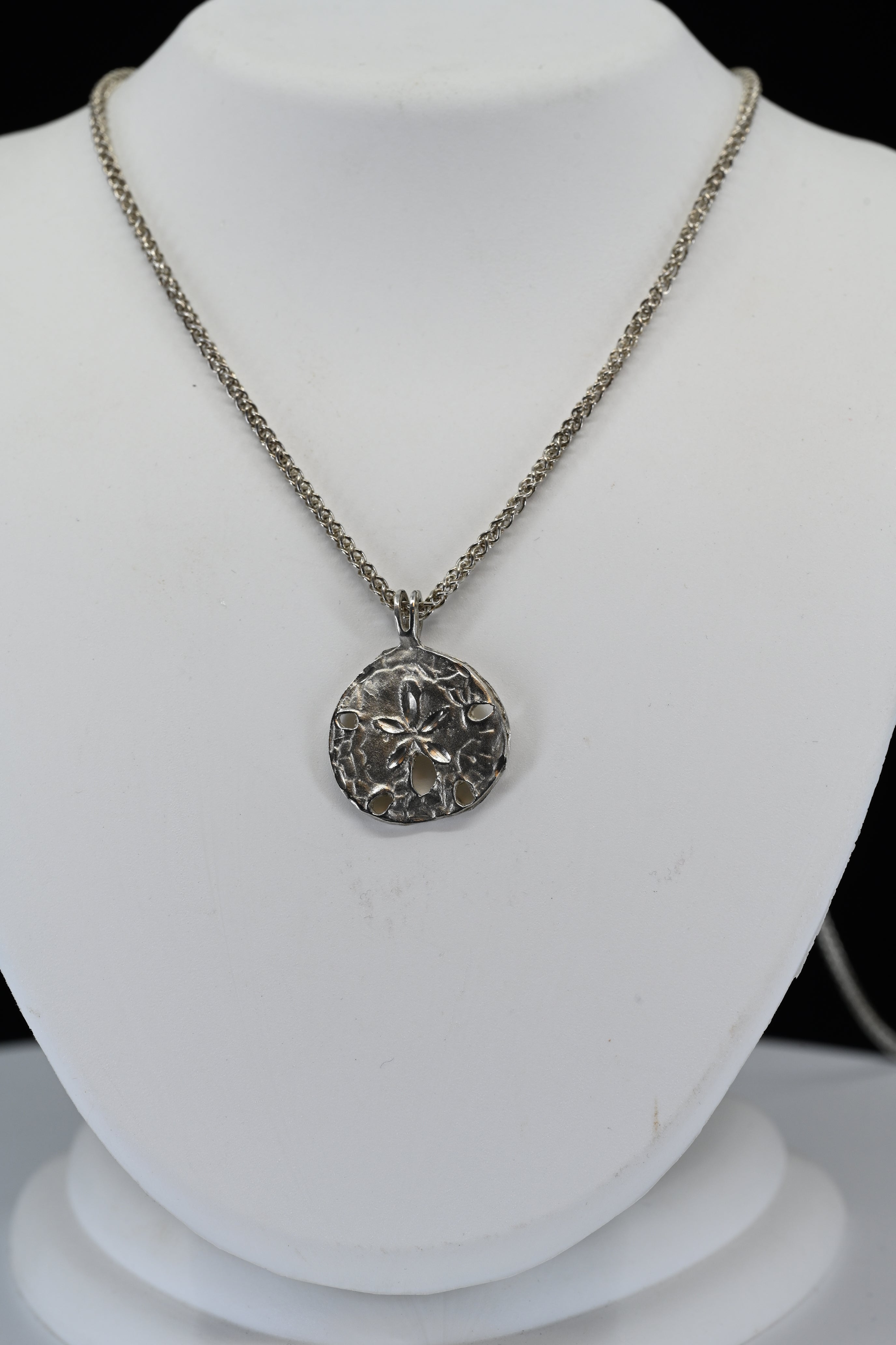 Sterling Silver  Round Sand Dollar Necklace