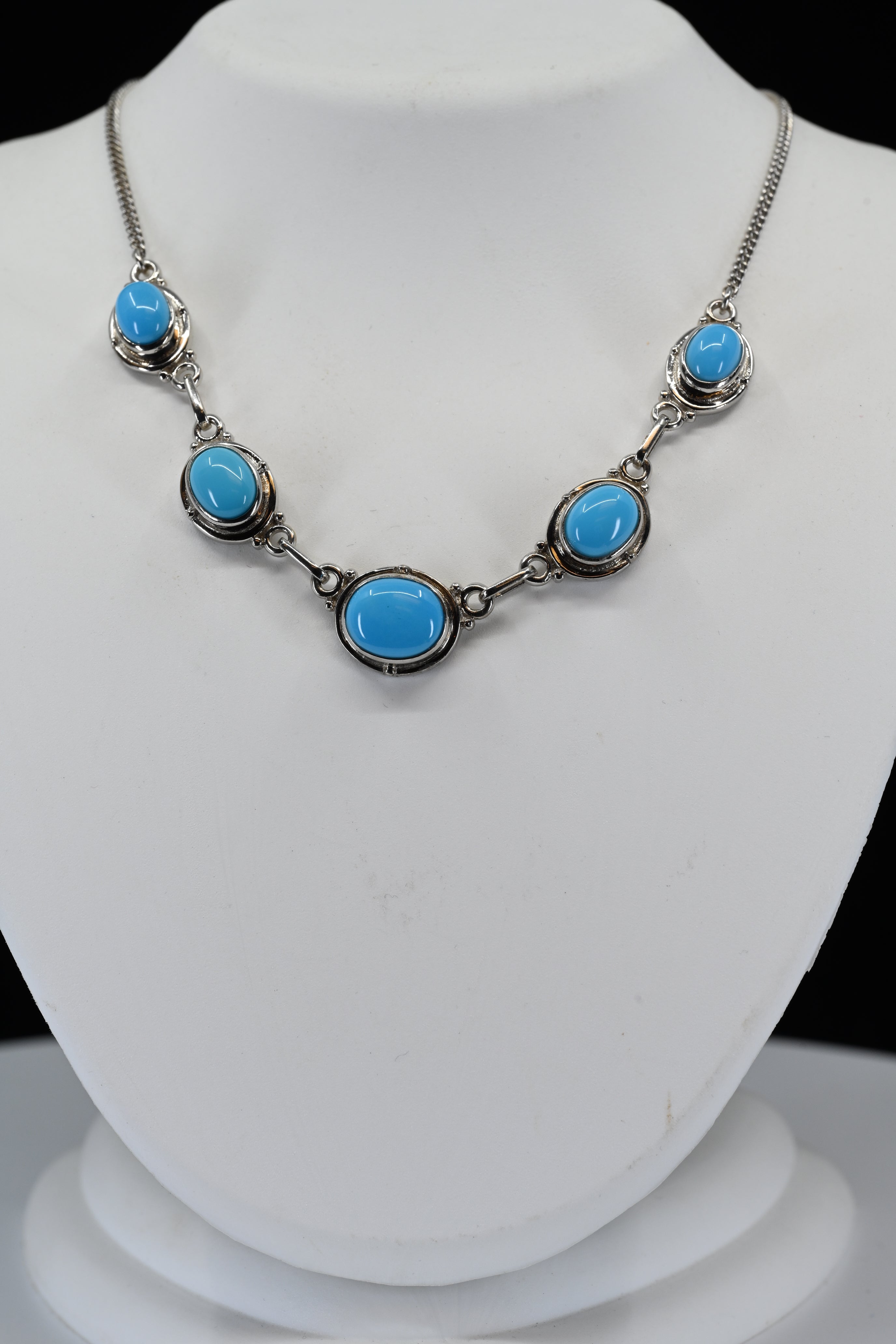 Sterling Silver Round Teal Stone Necklace