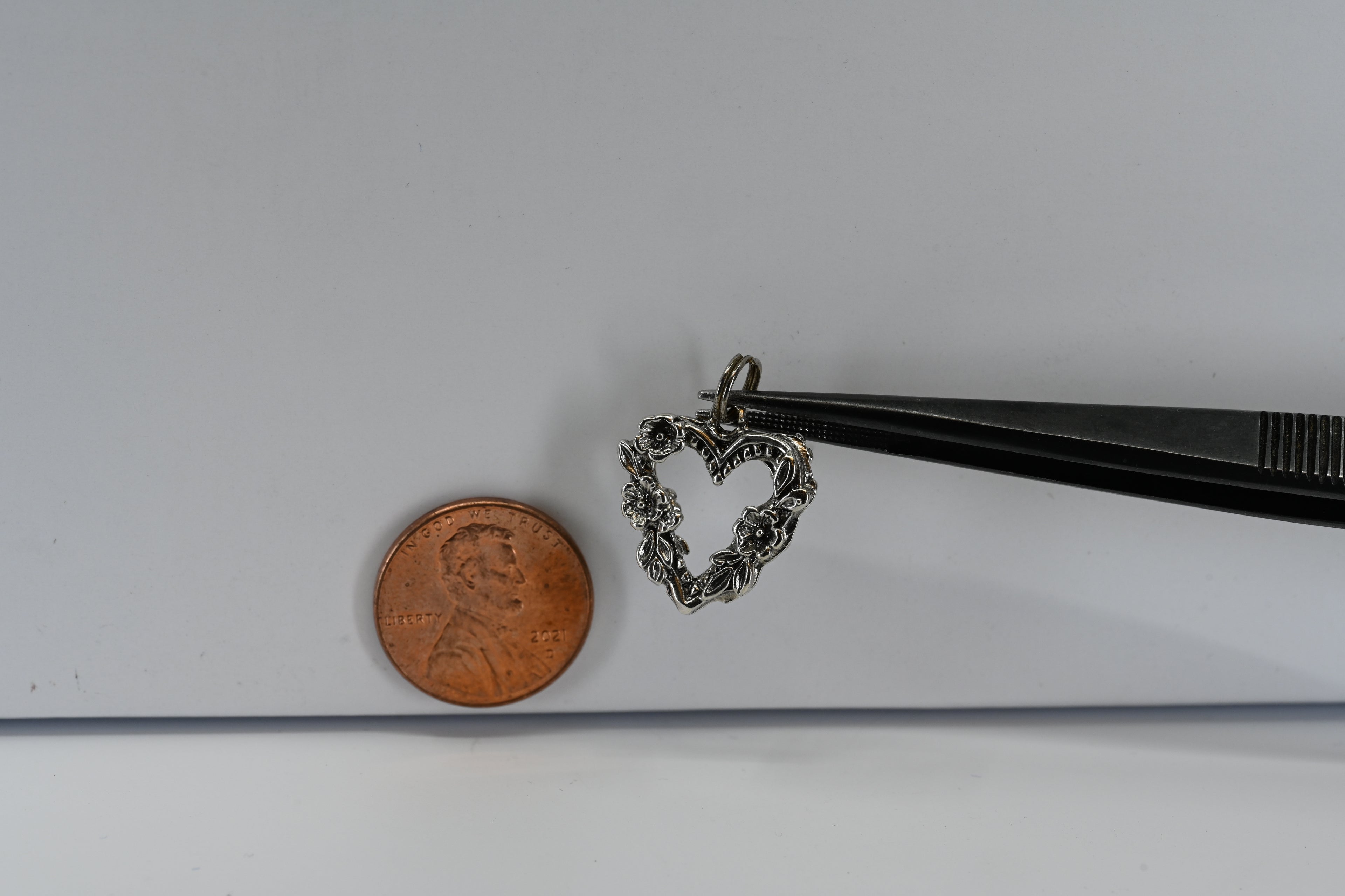 Sterling Silver Floral Heart Charm