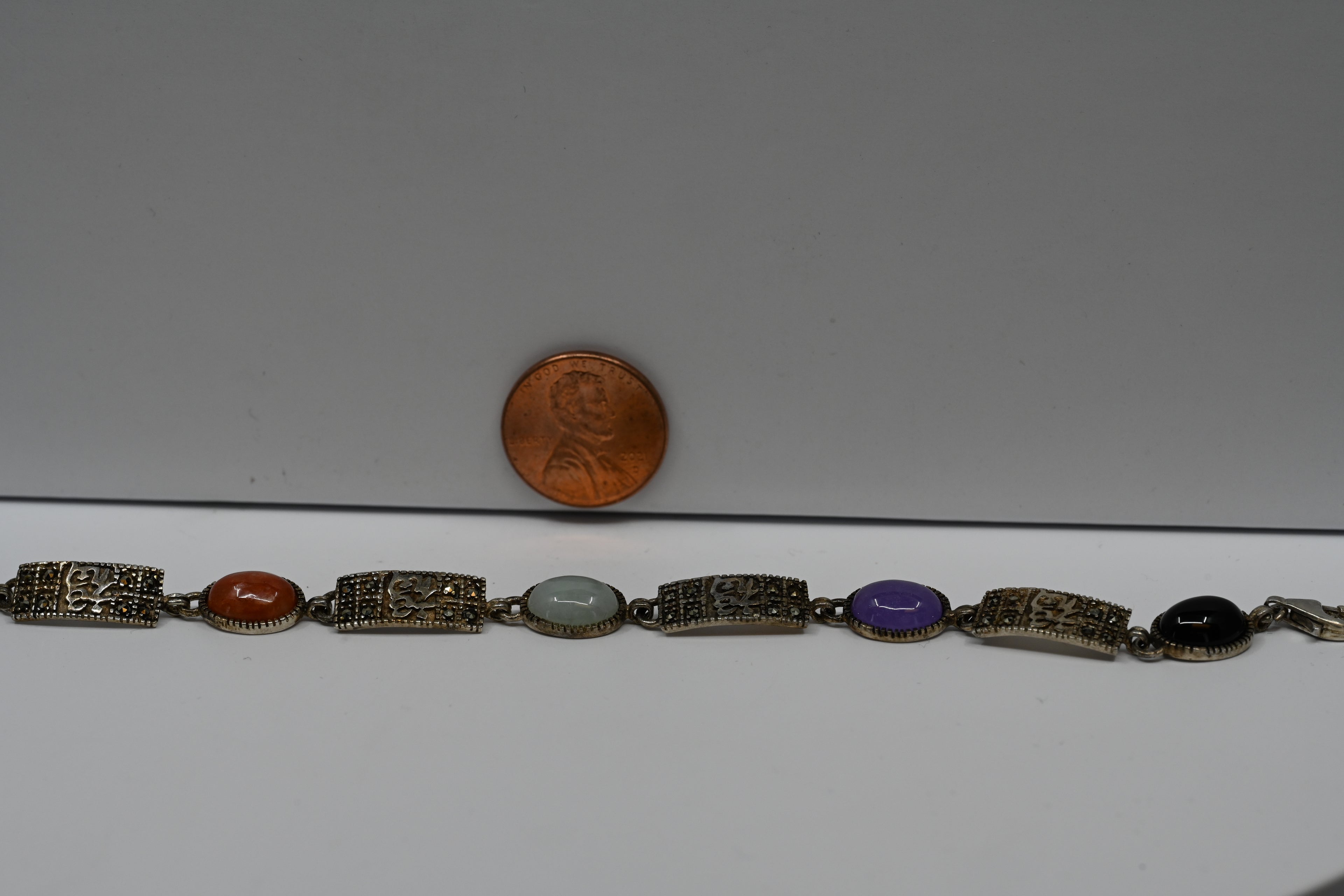 Sterling Silver Multi Colored Oval Stone Bracelet