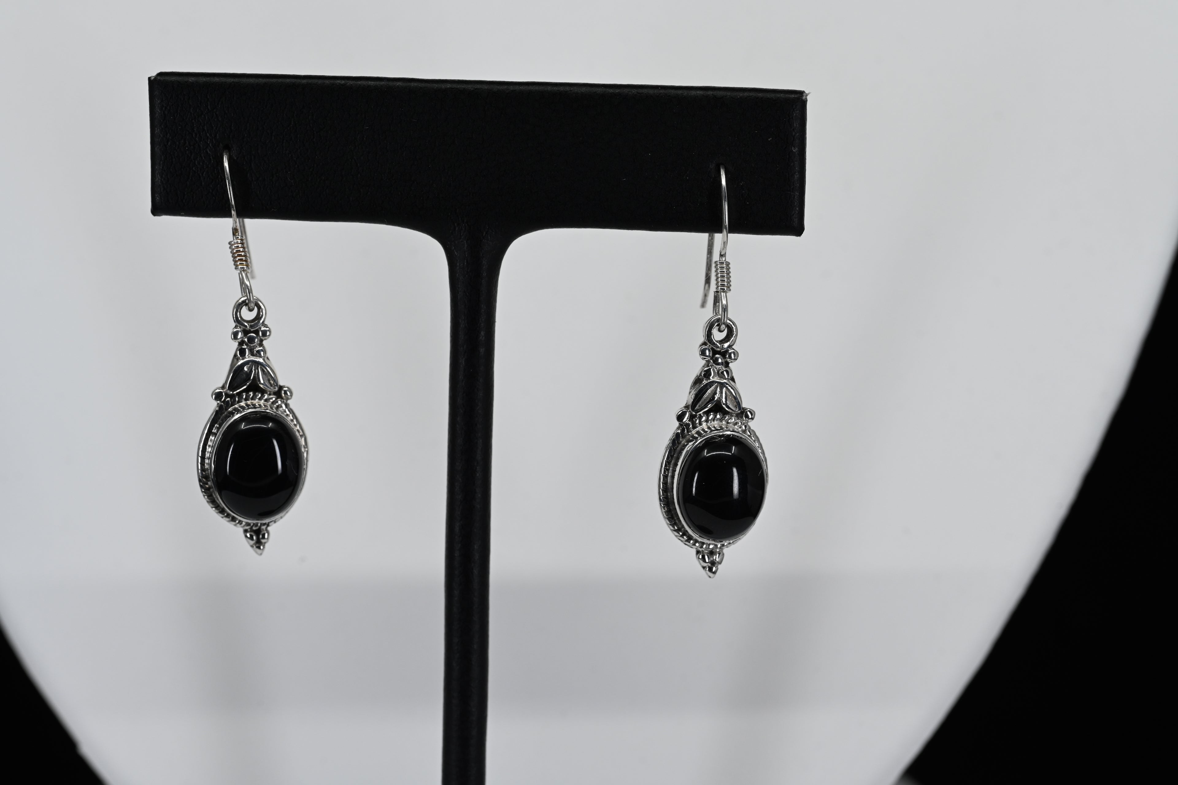 Sterling Silver Black Stone Dangle Earrings
