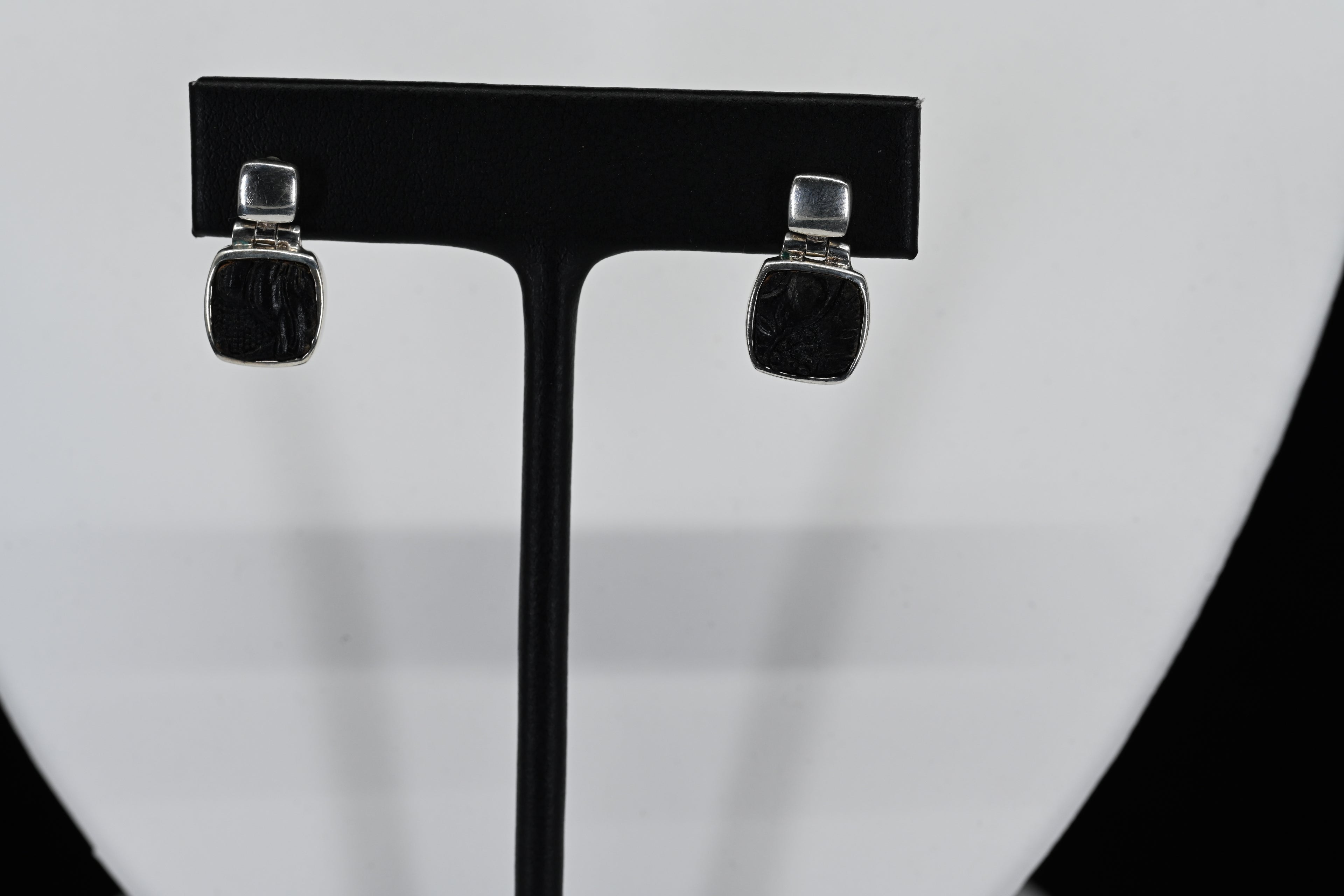 Sterling Silver Black Stone Square Stud Earrings