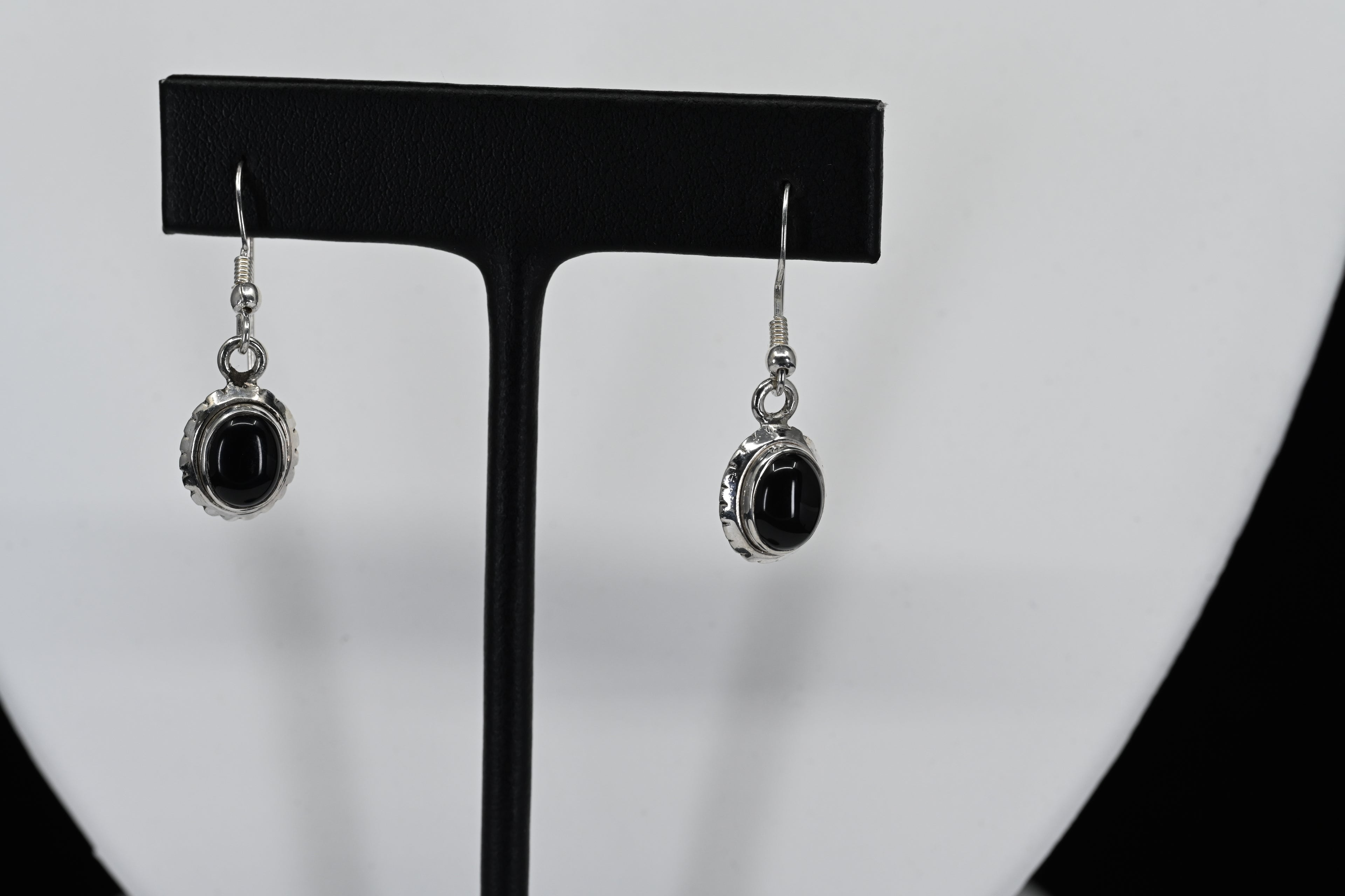 Sterling Silver Oval Black Stone Earrings