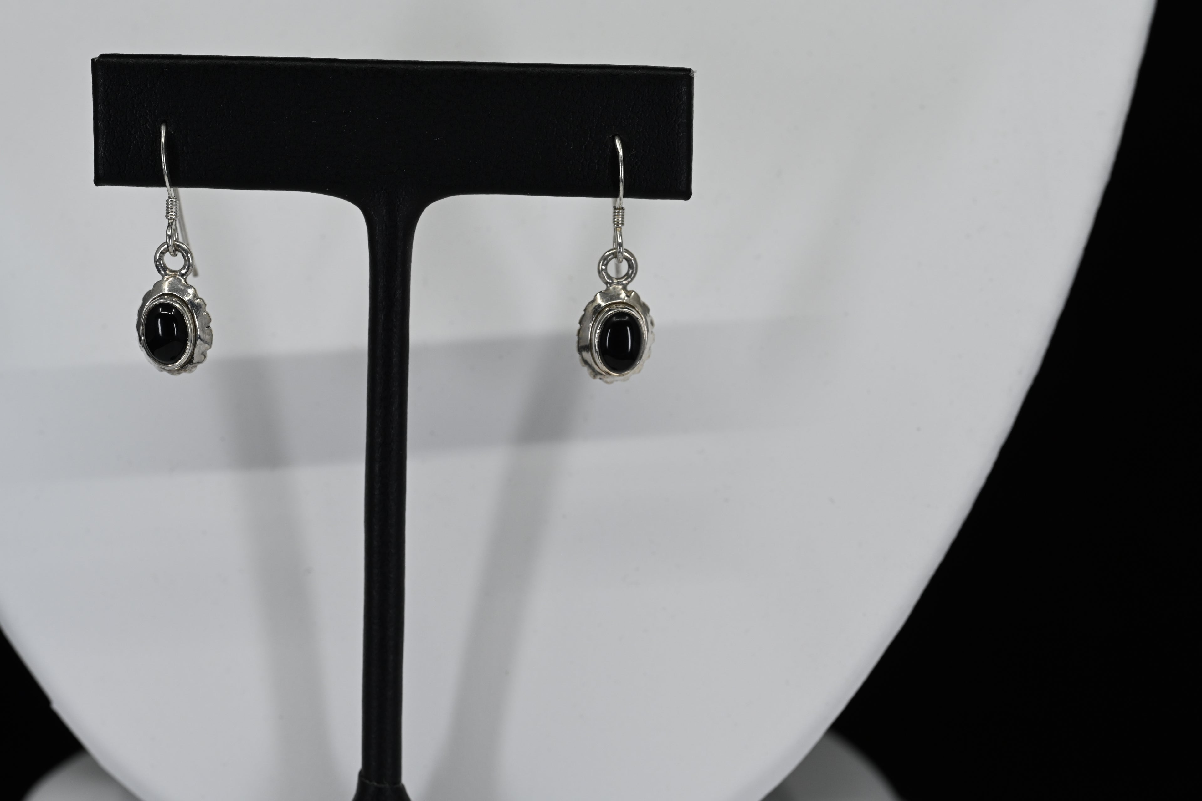 Sterling Silver Black Stone Oval Dangle Earrings