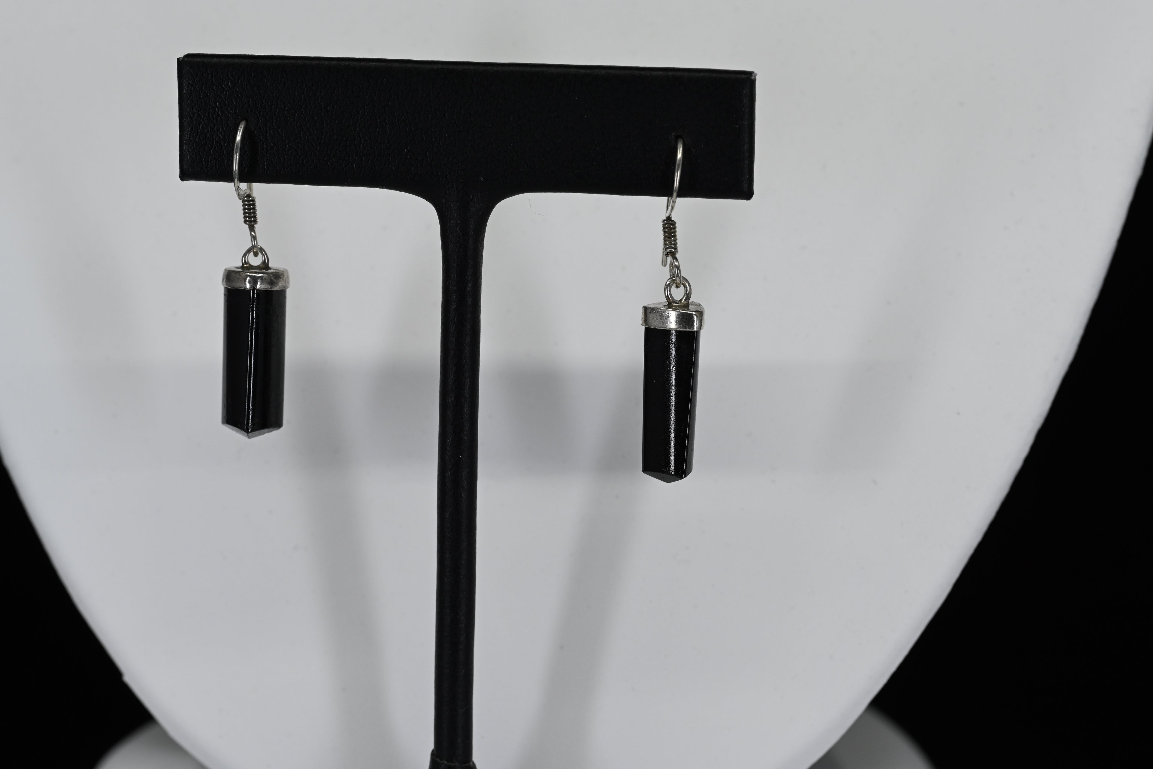 Sterling Silver Oblong Black Stone Dangle  Earrings