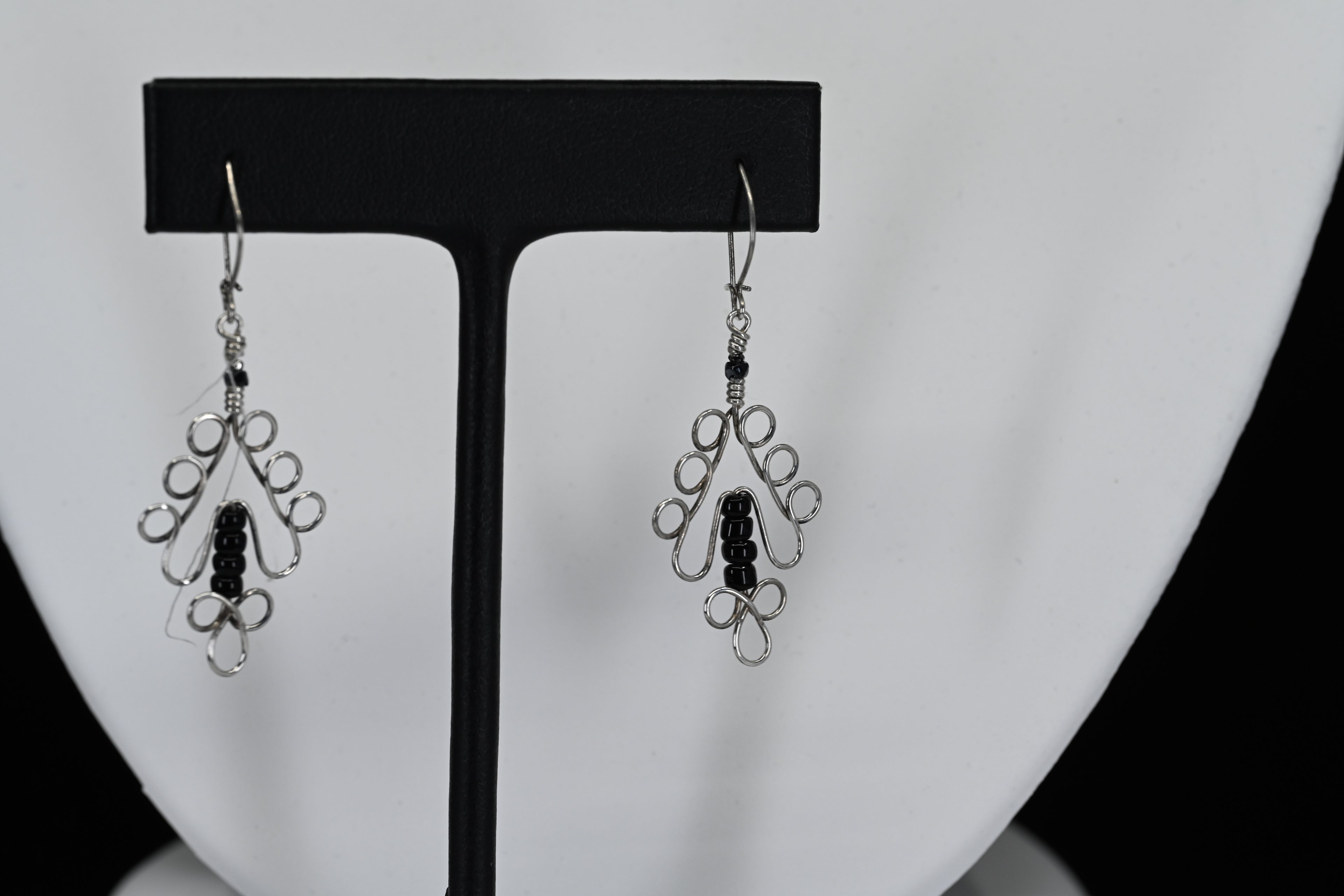 Sterling Silver Black Beaded Earrings