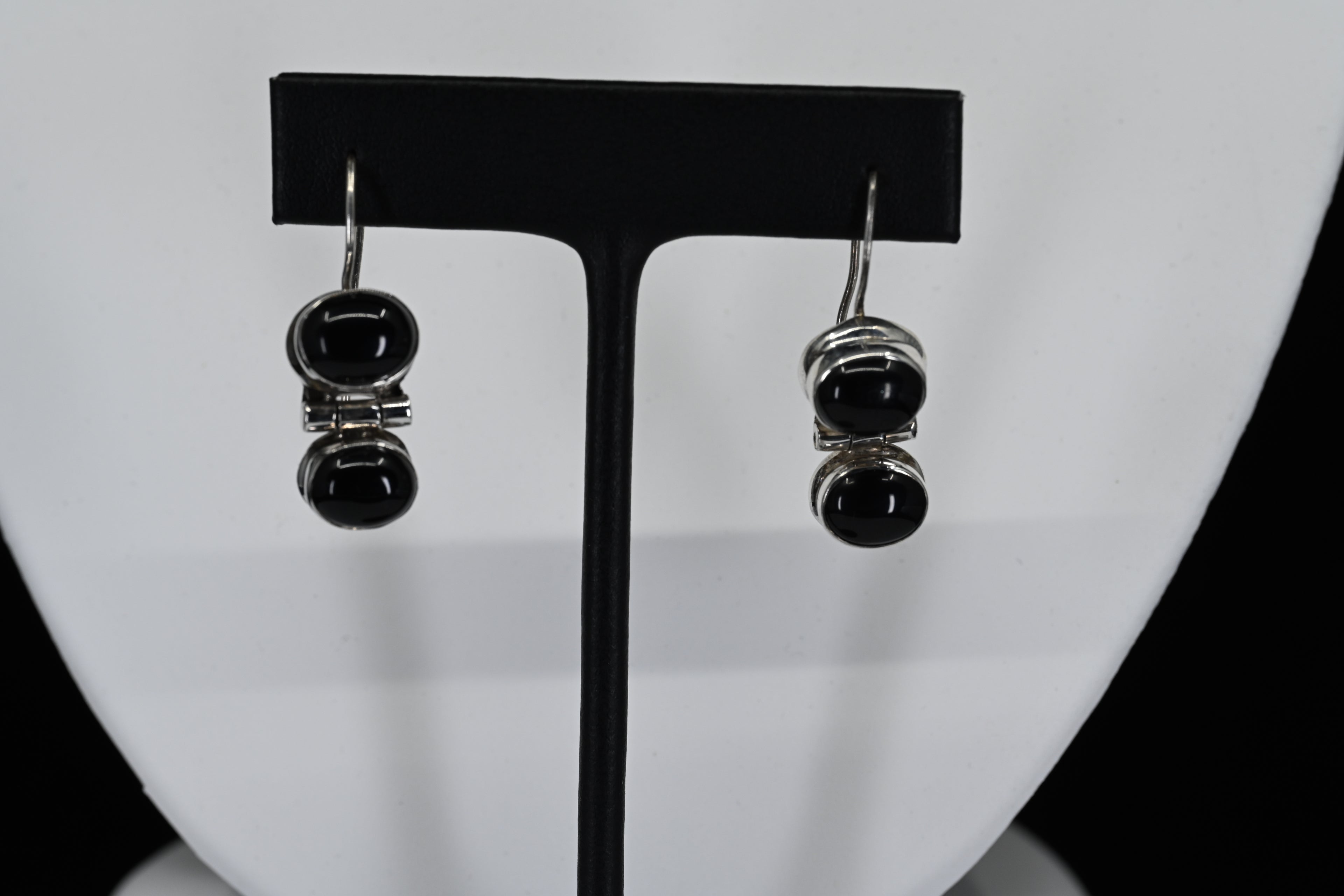 Sterling Silver Black Oval Stone Earrings