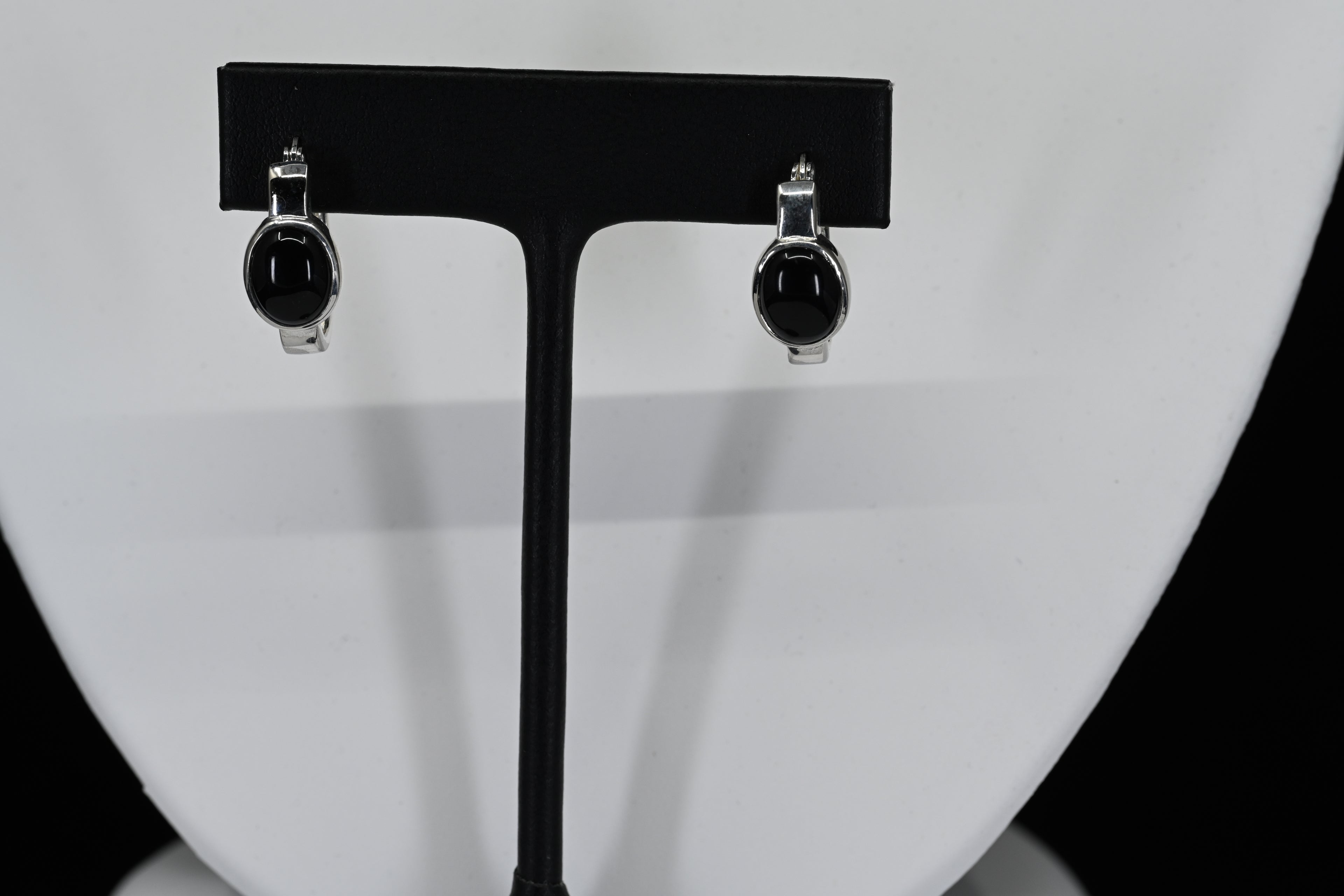 Sterling Silver Black Stone Hoop Earrings