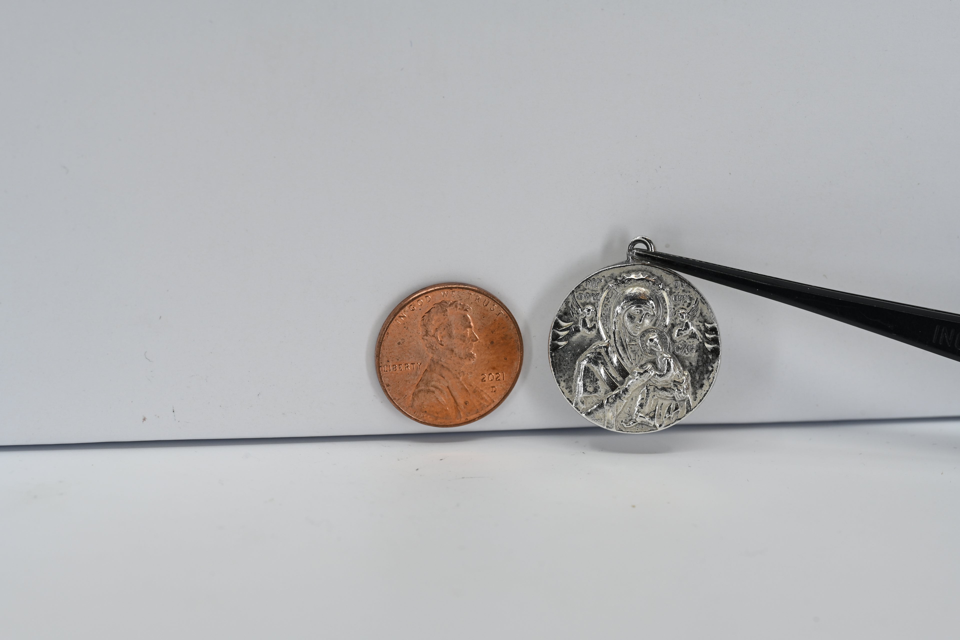 Sterling Silver  Round Virgin Mary and Child Charm