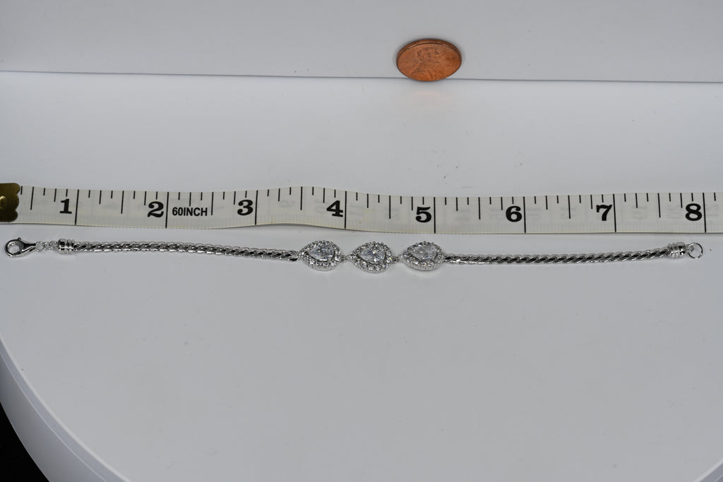 Sterling Silver Tear Drop Colorless Cubic Zirconia Lobster Clasp Bracelet