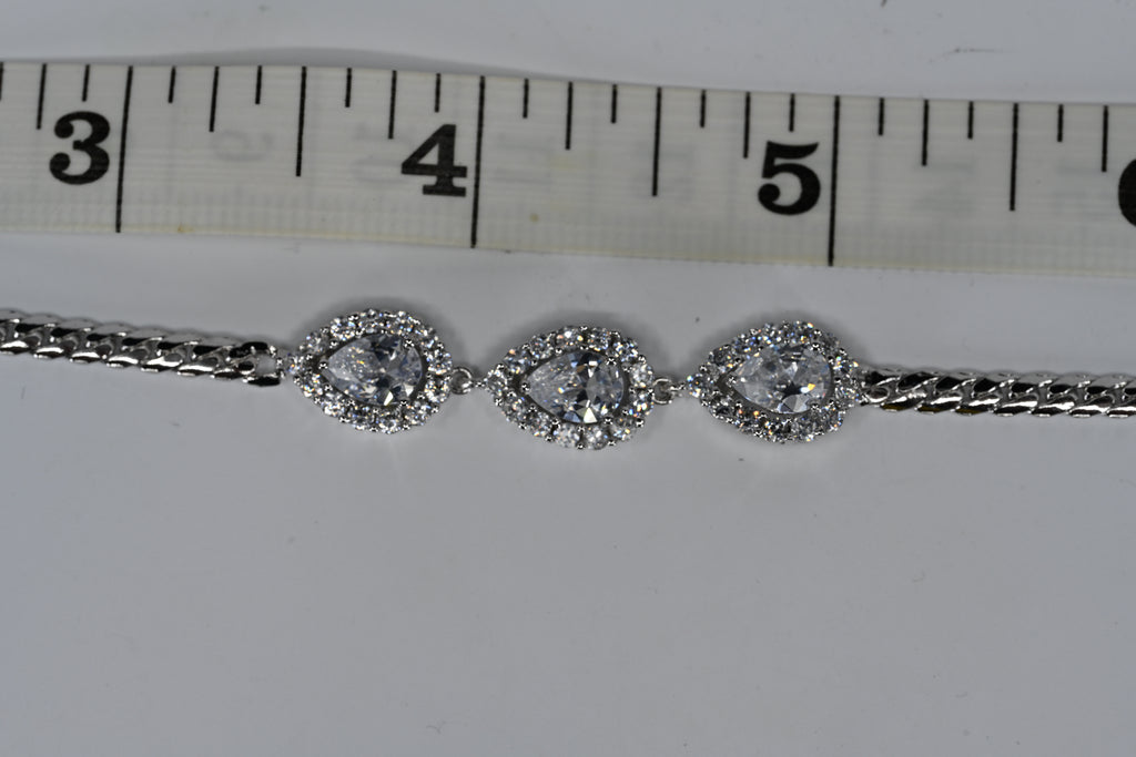 Sterling Silver Tear Drop Colorless Cubic Zirconia Lobster Clasp Bracelet