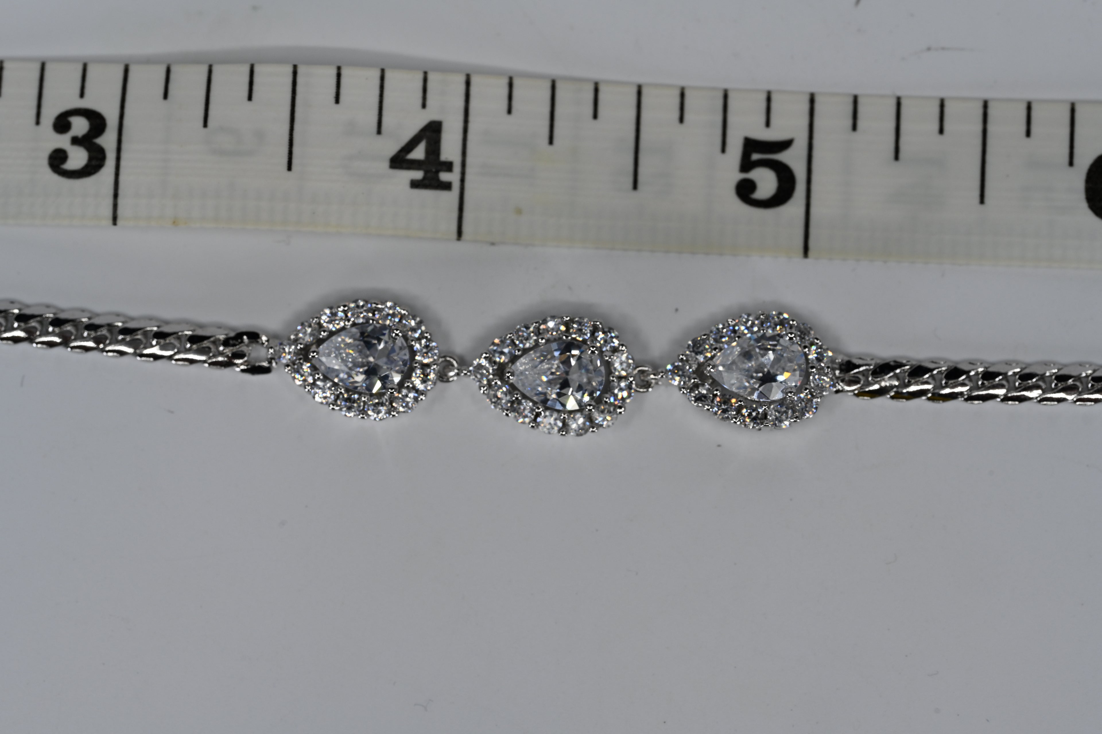 Sterling Silver Tear Drop Colorless Cubic Zirconia Lobster Clasp Bracelet