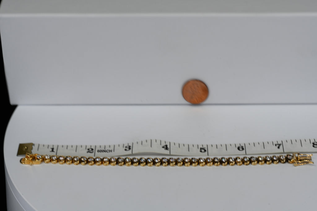 Sterling Silver Yellow Color Colorless Cubic Zirconia Box Clasp Bracelet