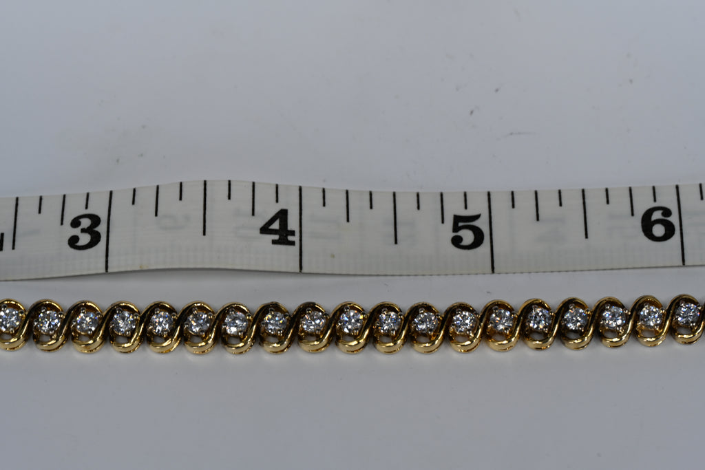 Sterling Silver Yellow Color Colorless Cubic Zirconia Box Clasp Bracelet