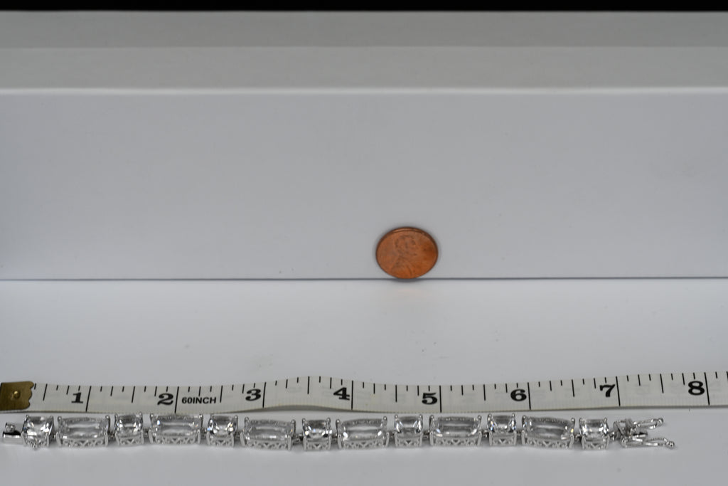 Sterling Silver Colorless Cubic Zirconia Box Clasp Bracelet