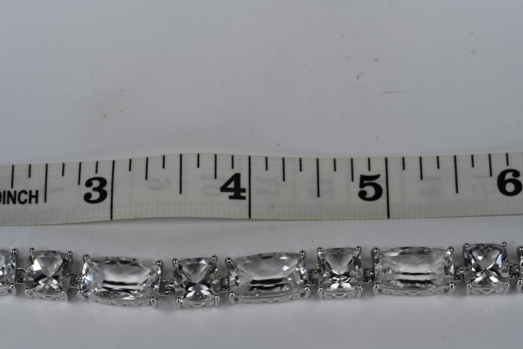 Sterling Silver Colorless Cubic Zirconia Box Clasp Bracelet