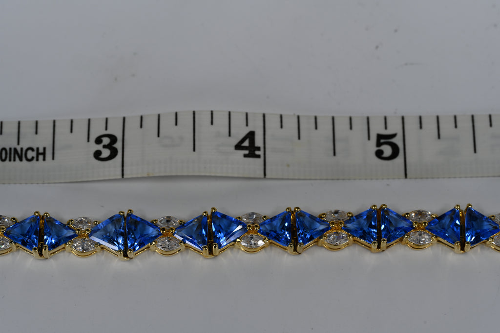 Sterling Silver Yellow Blue Cubic Zirconia Box Clasp Bracelet