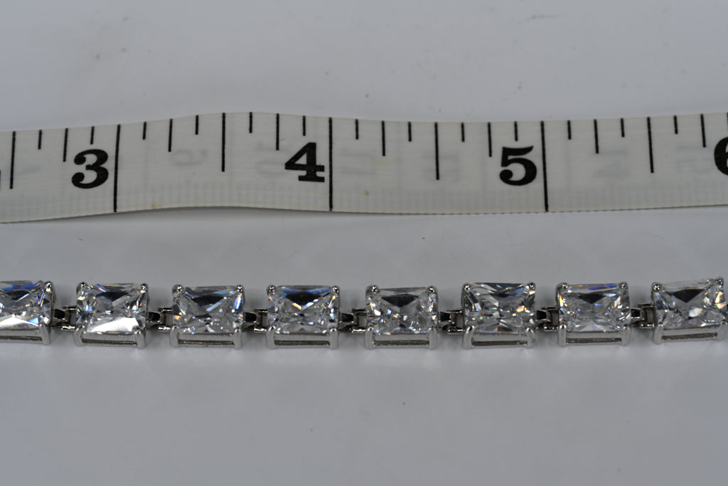Sterling Silver Colorless Cubic Zirconia Box Clasp Bracelet